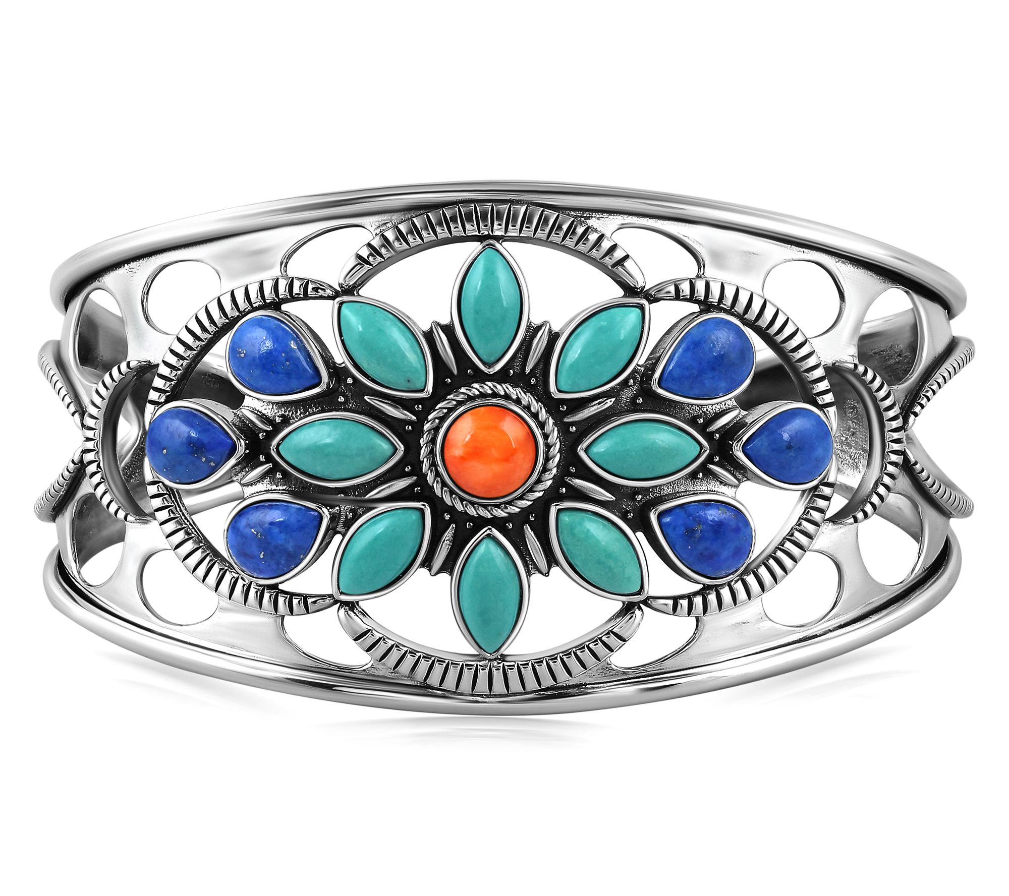 American West Sterling Silver Multi-Gemstone Bold Cluster Cuff