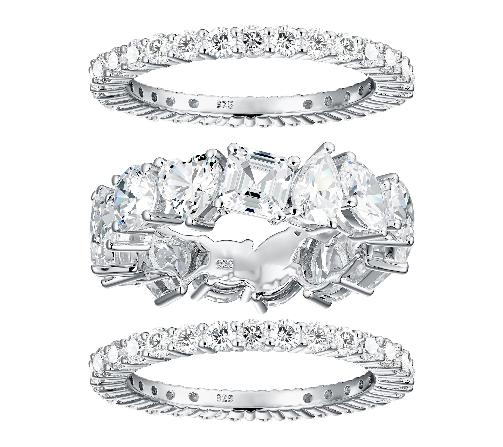 Diamonique 11.40 cttw Set of 3 Eternity Rings,Sterling Silver