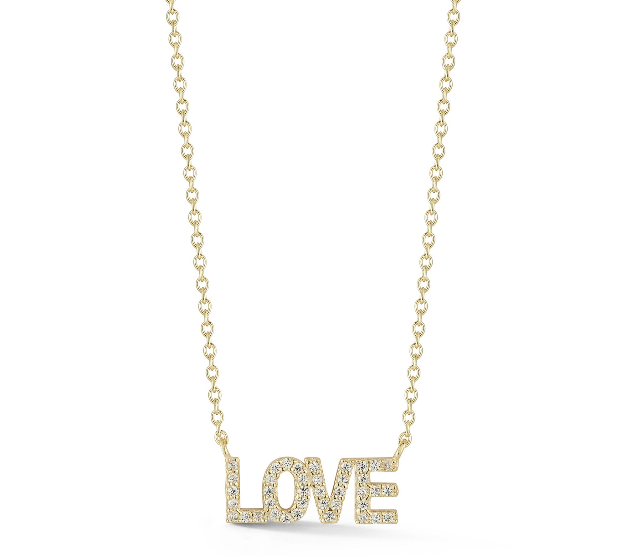 Sterlina Silver Pave Dainty Love Necklace, Sterling