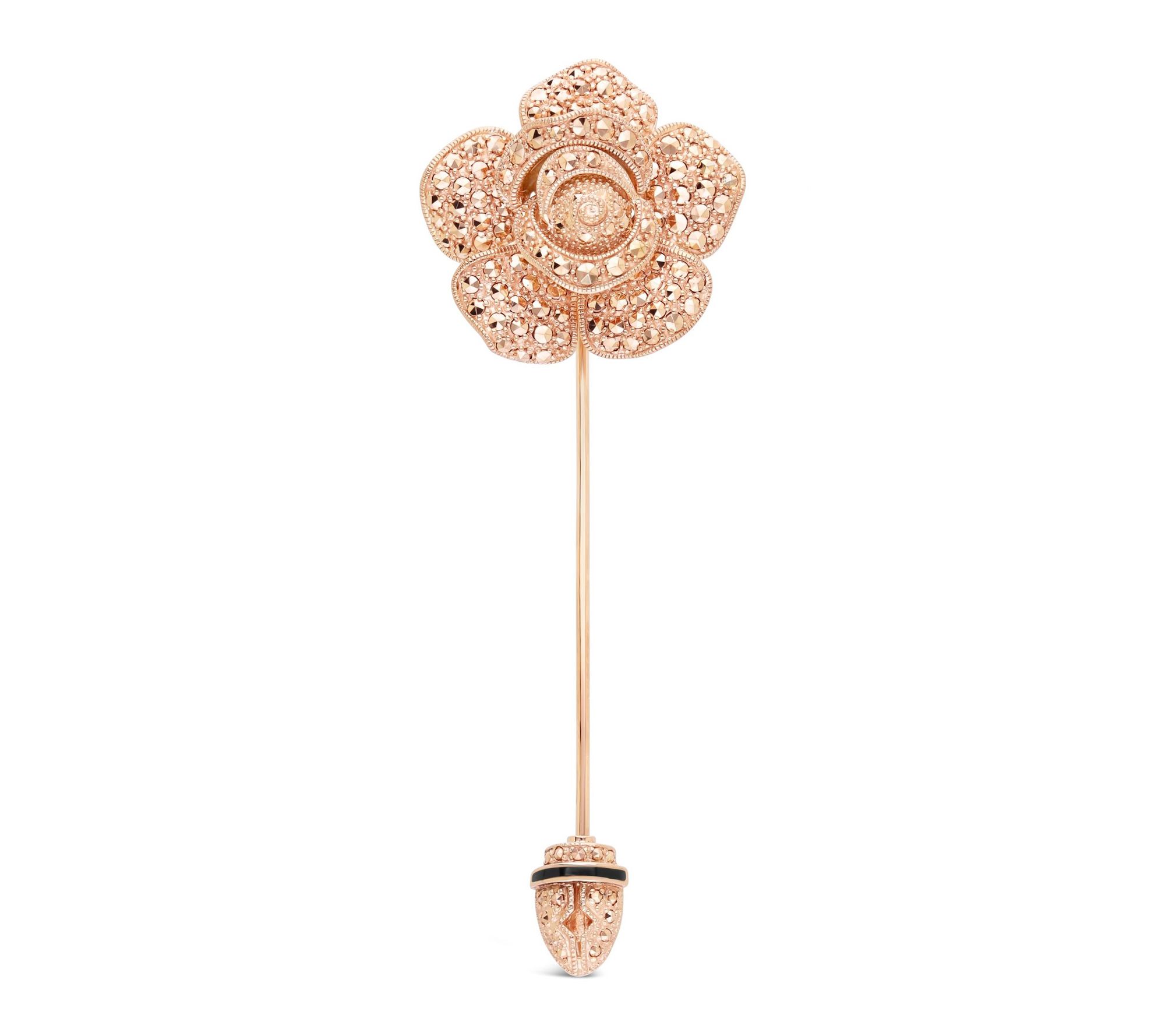 Dallas Prince 14K Gold Clad Chrome Marcasite Rose Stick Pin