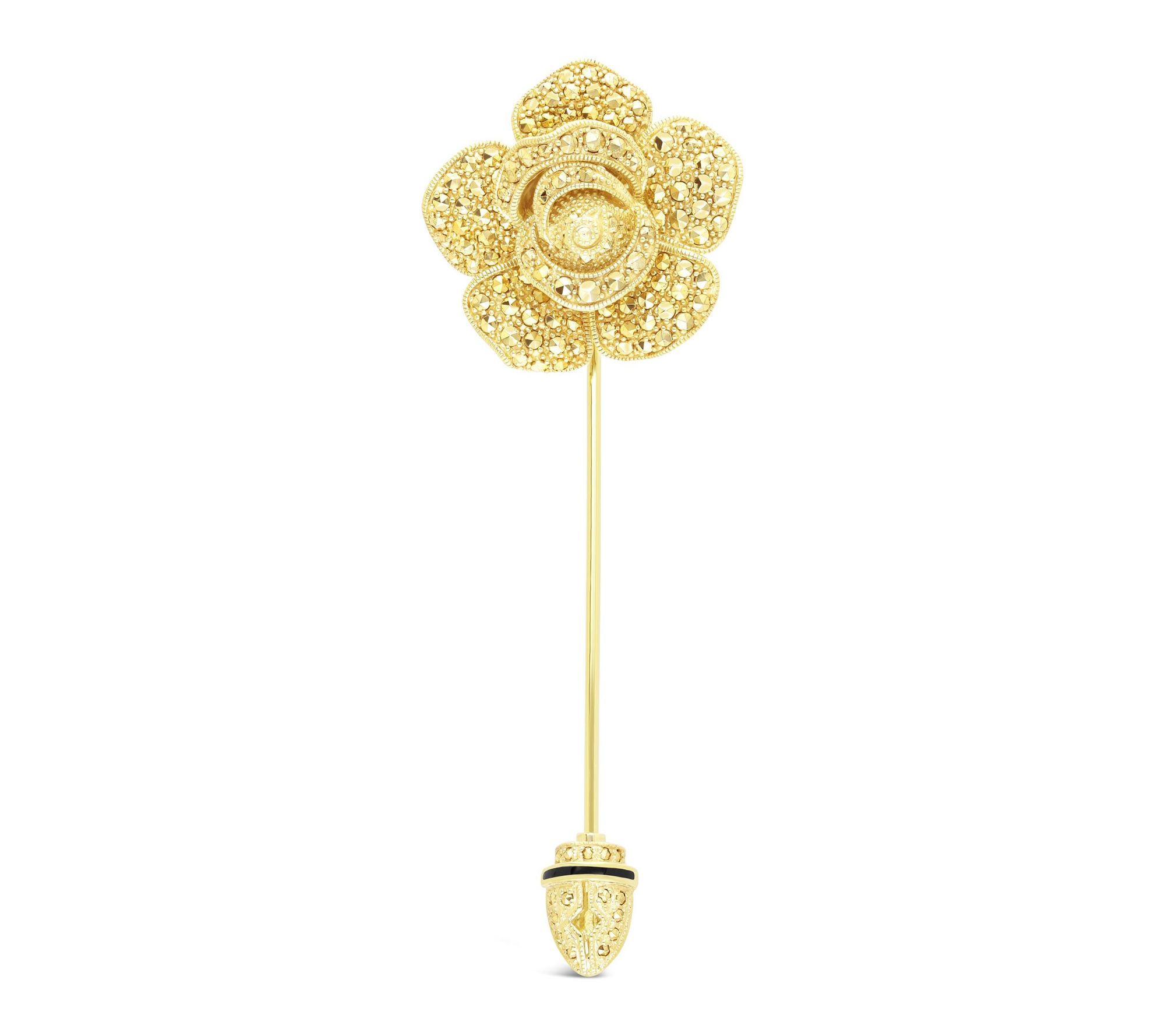 Dallas Prince 14K Gold Clad Chrome Marcasite Rose Stick Pin