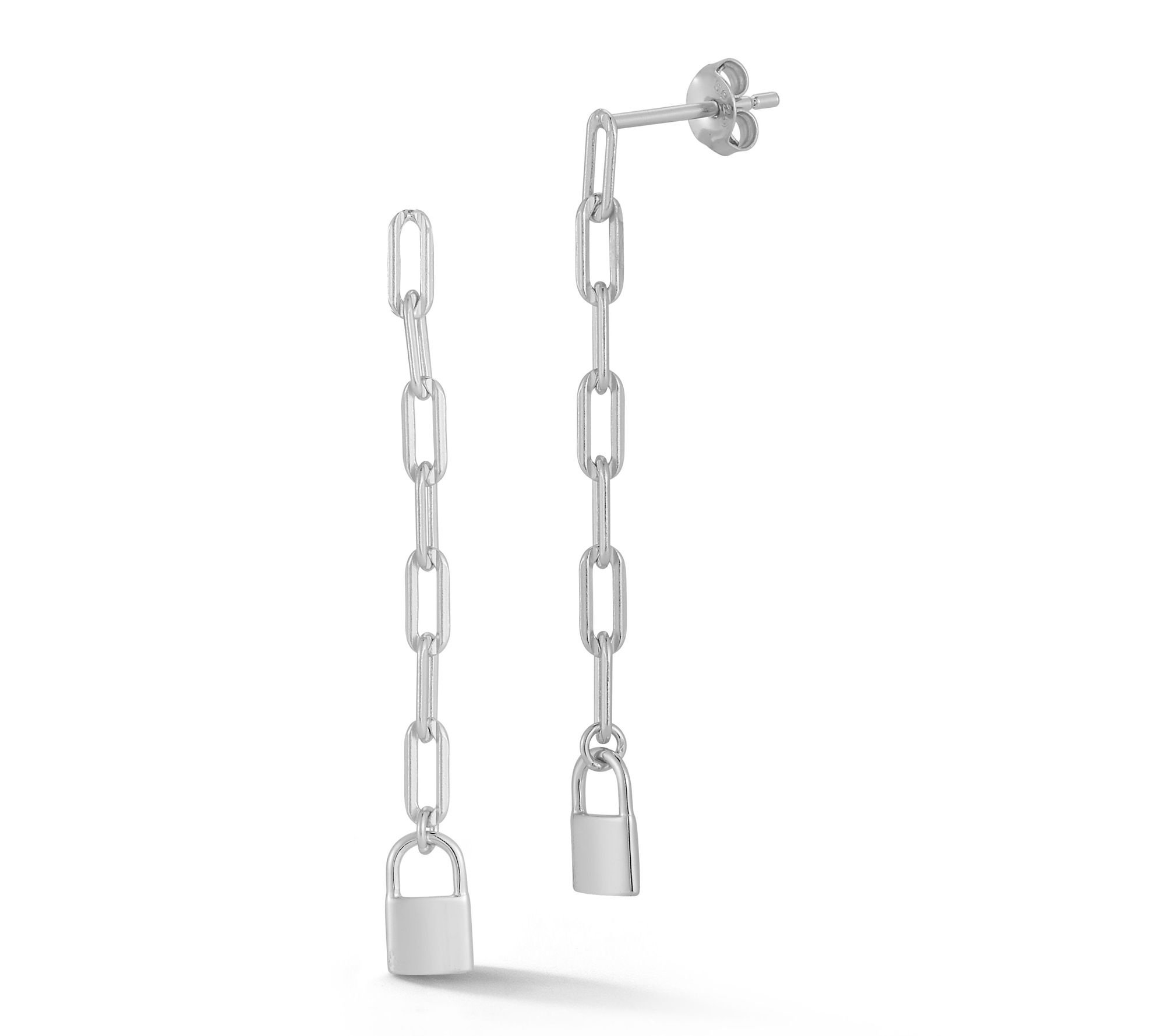 Sterlina Silver Padlock Chain Drop Earrings, Sterling