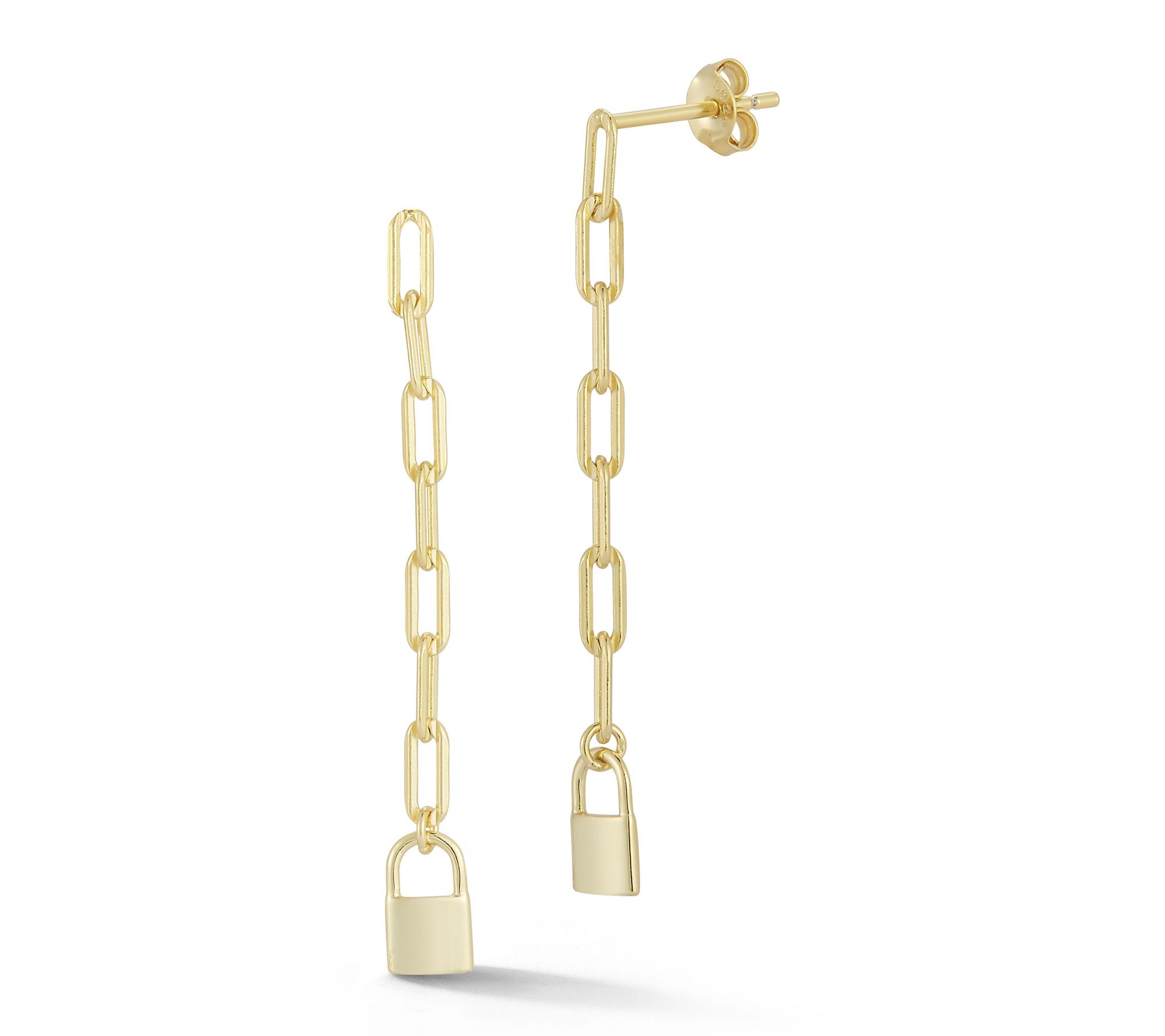 Sterlina Silver Padlock Chain Drop Earrings, Sterling