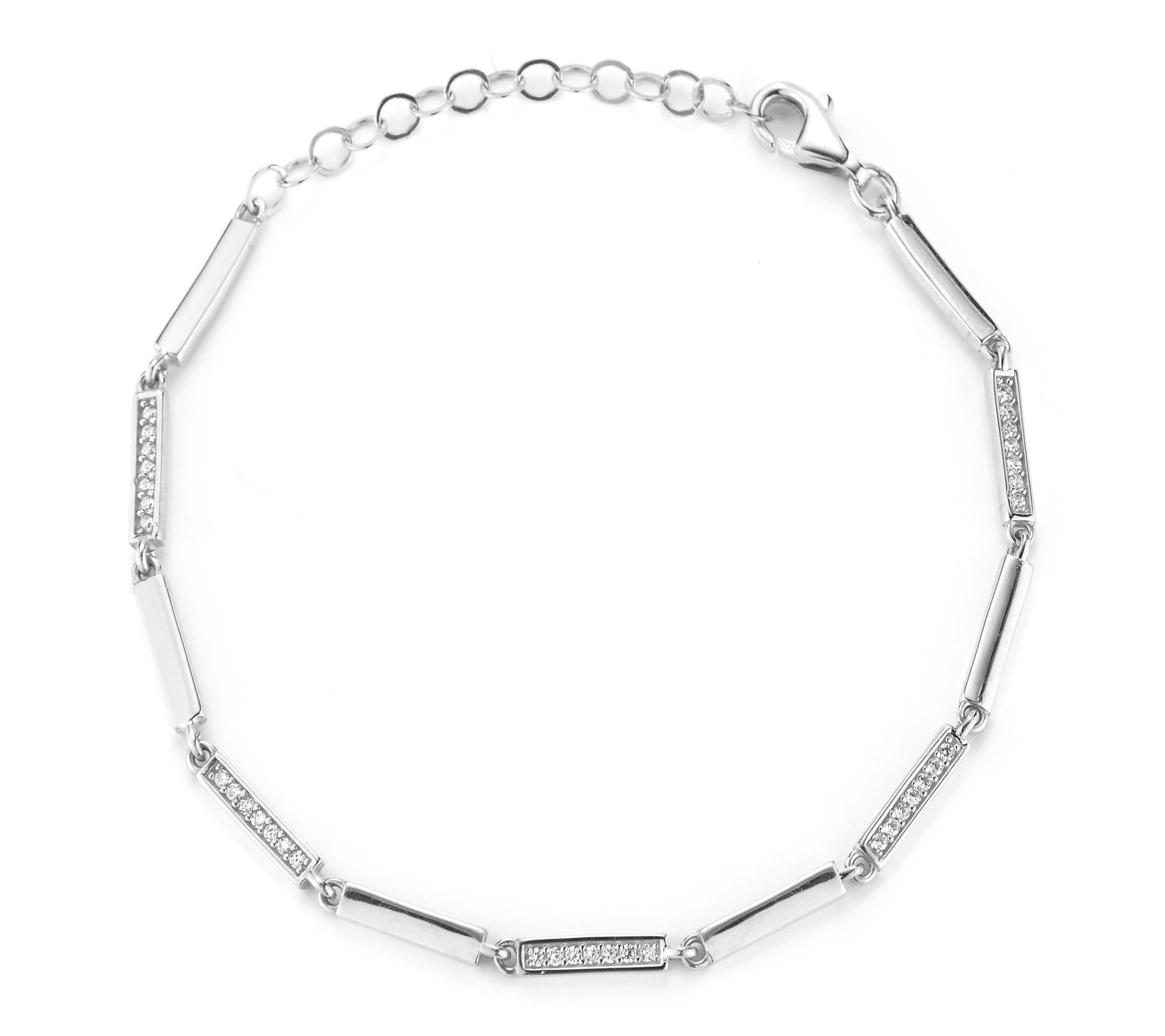 Sterlina Silver Pave Bar Chain Ankle Bracelet,Sterling