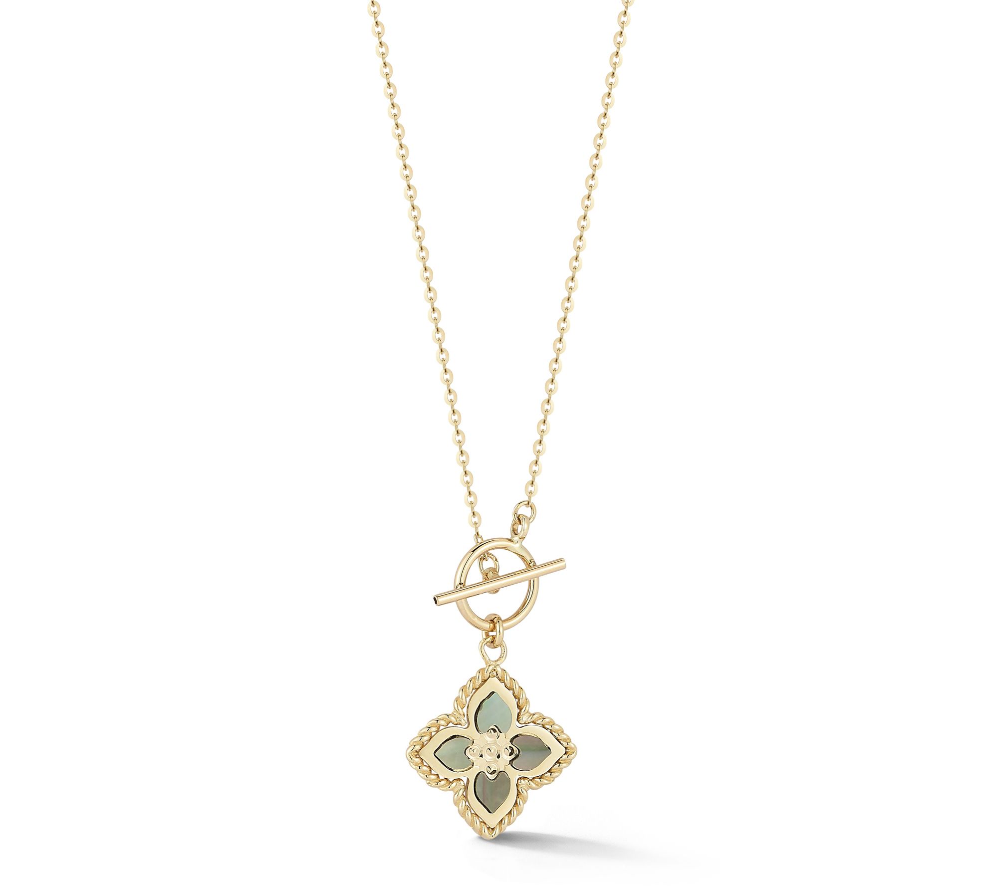 Luminosa Gold Mother of Pearl Flower Toggle Necklace, 14K
