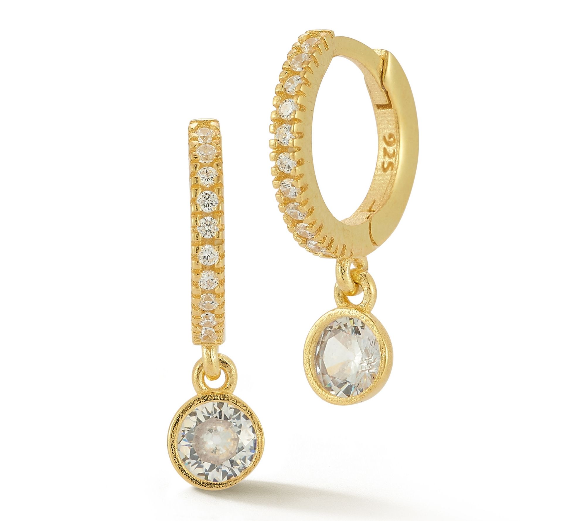 Sterlina Silver Round Charm Huggie Hoop Earrings, Sterling