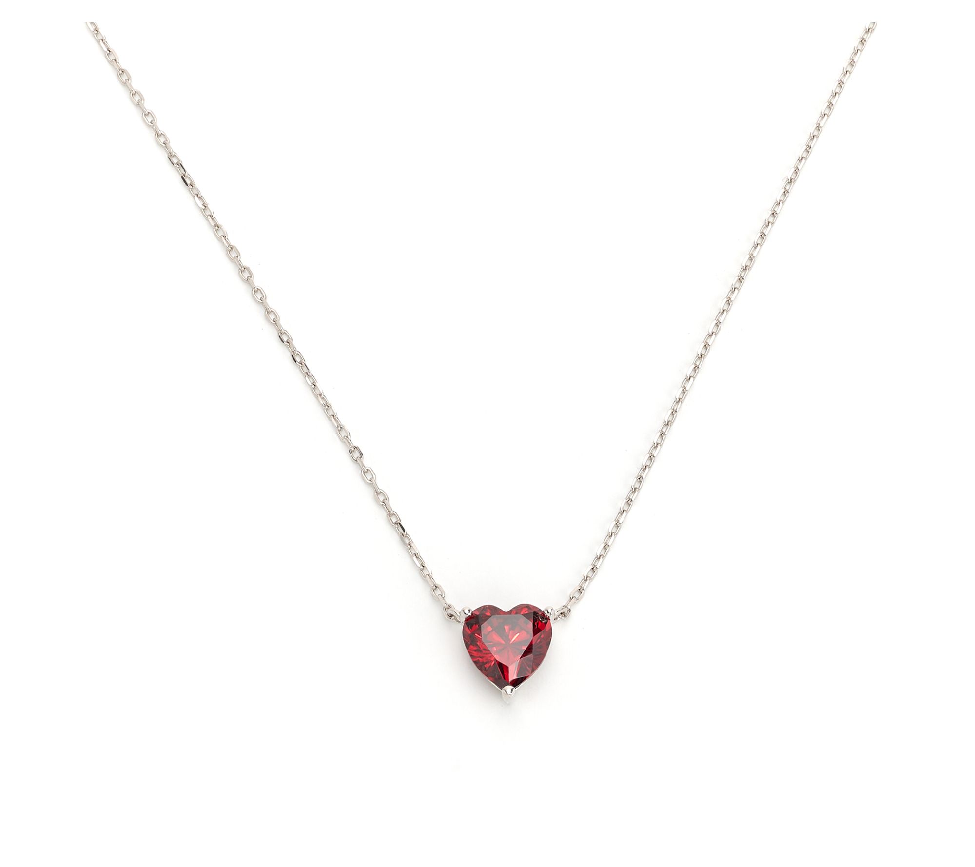 Diamonique White or Red Heart Necklace with Gift Box, Sterling Silver