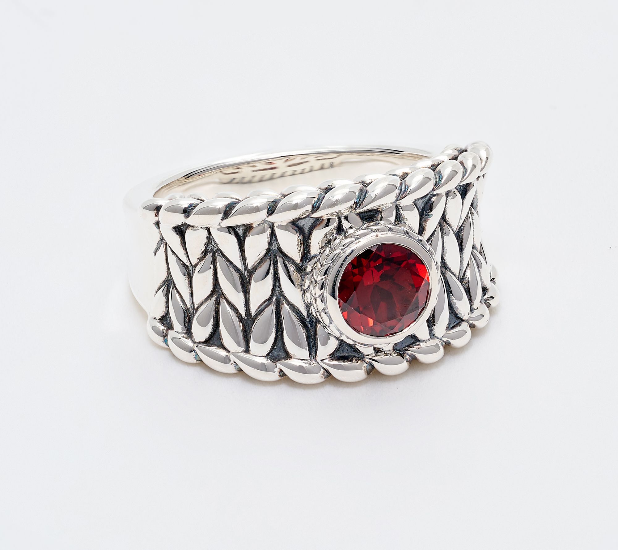 JAI Sterling Silver Bezel Set Gemstone Saddle Ring