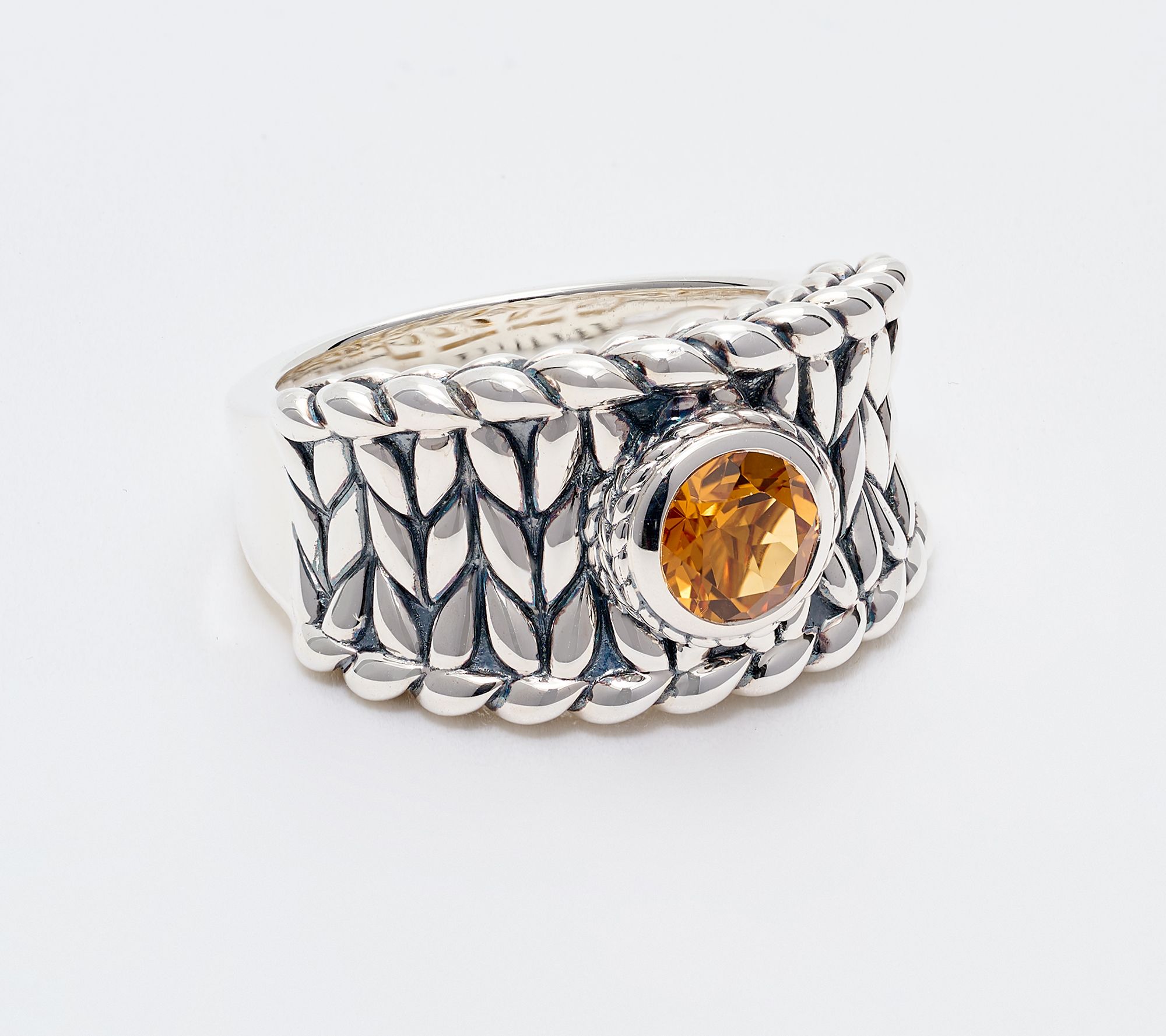 JAI Sterling Silver Bezel Set Gemstone Saddle Ring