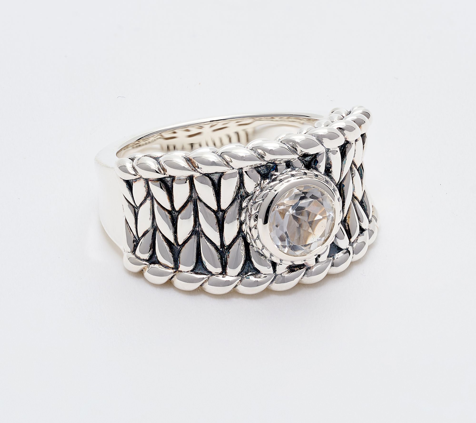 JAI Sterling Silver Bezel Set Gemstone Saddle Ring