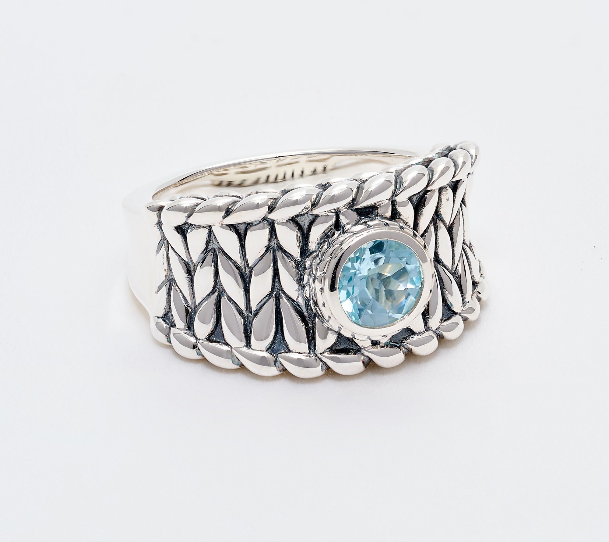 JAI Sterling Silver Bezel Set Gemstone Saddle Ring