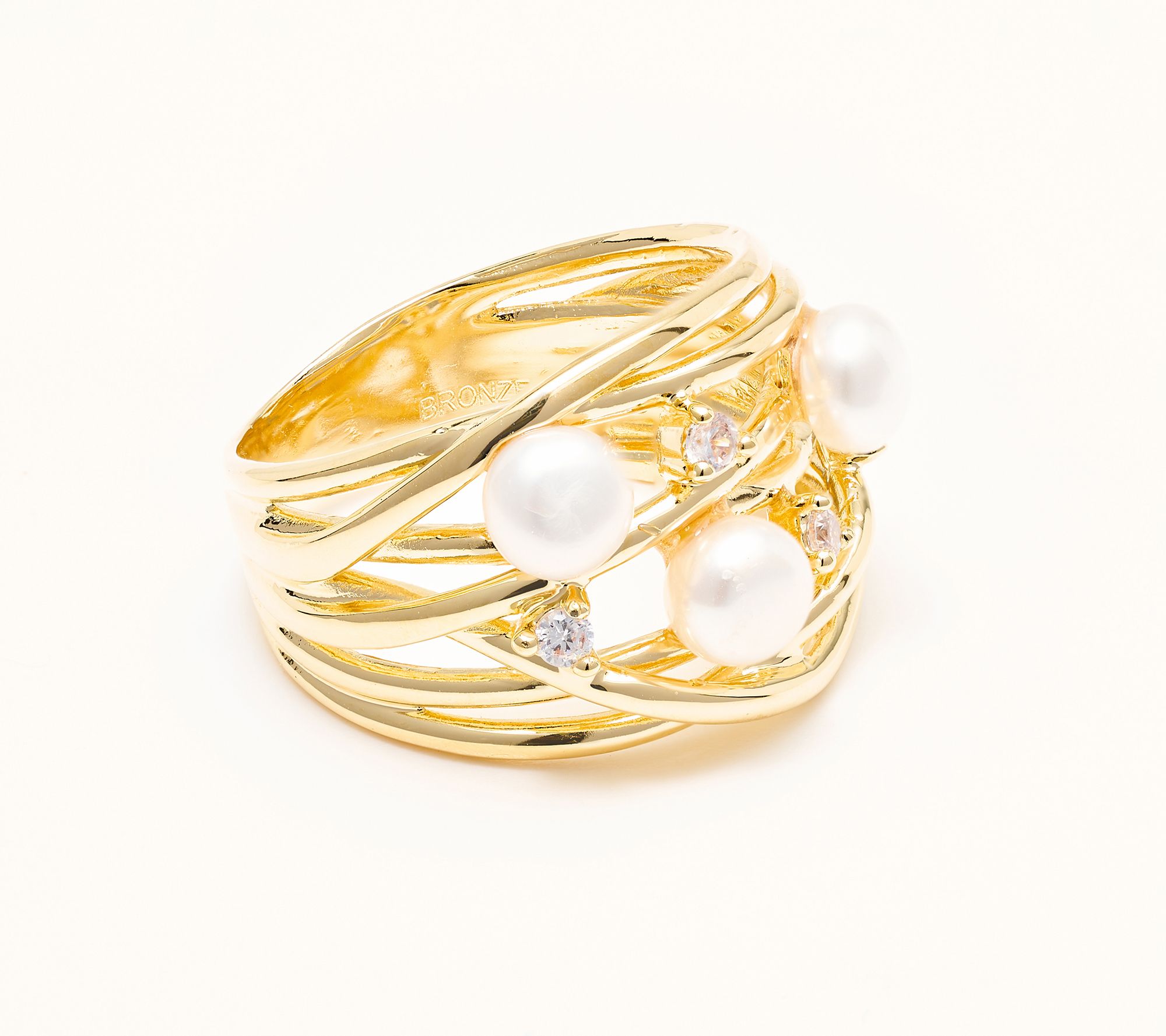 Honora Cultured Pearl Crossover Detail Ring, Bronze