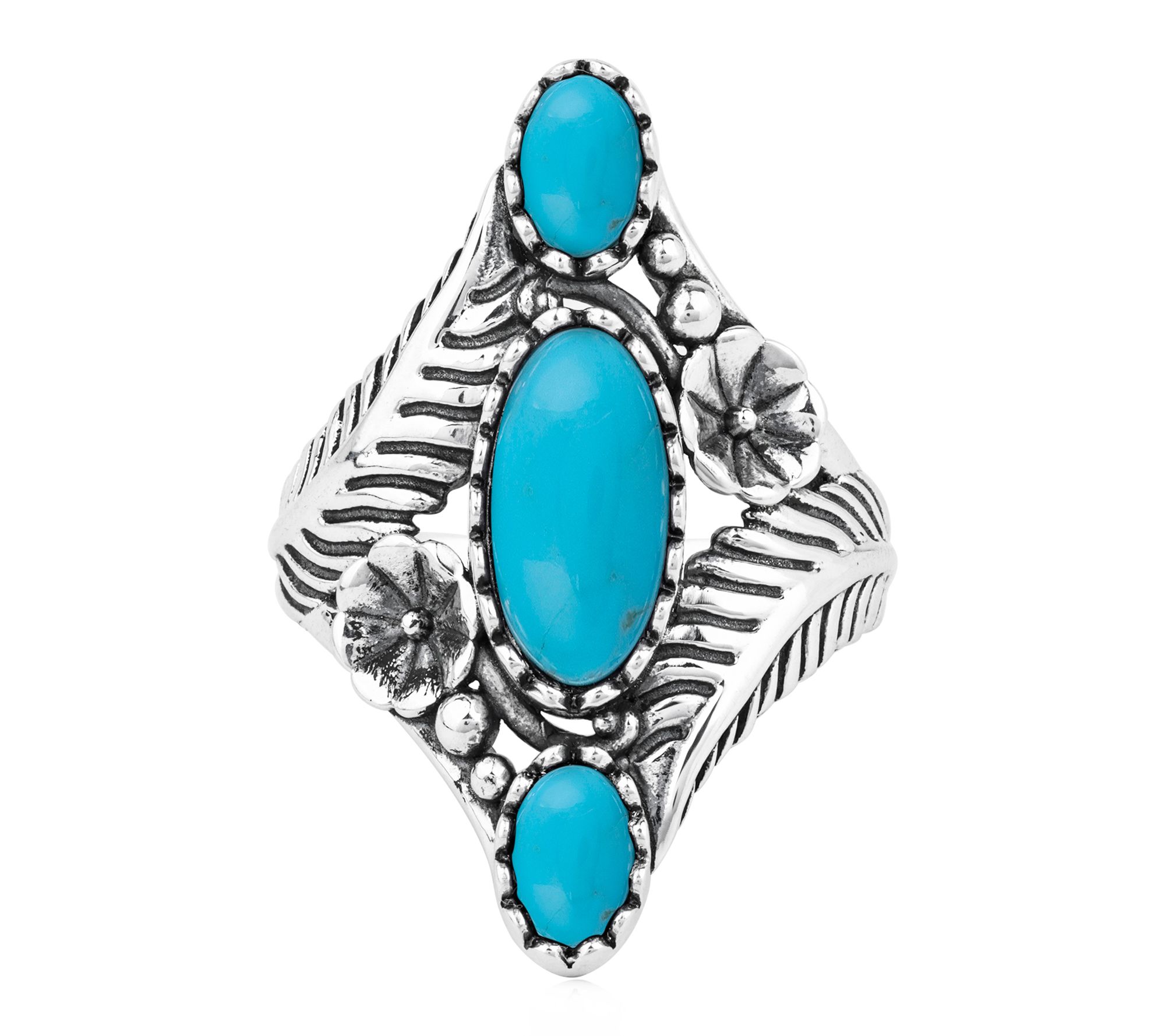 American West Sterling Silver Oval Gemstone Vine & Leaf Ring