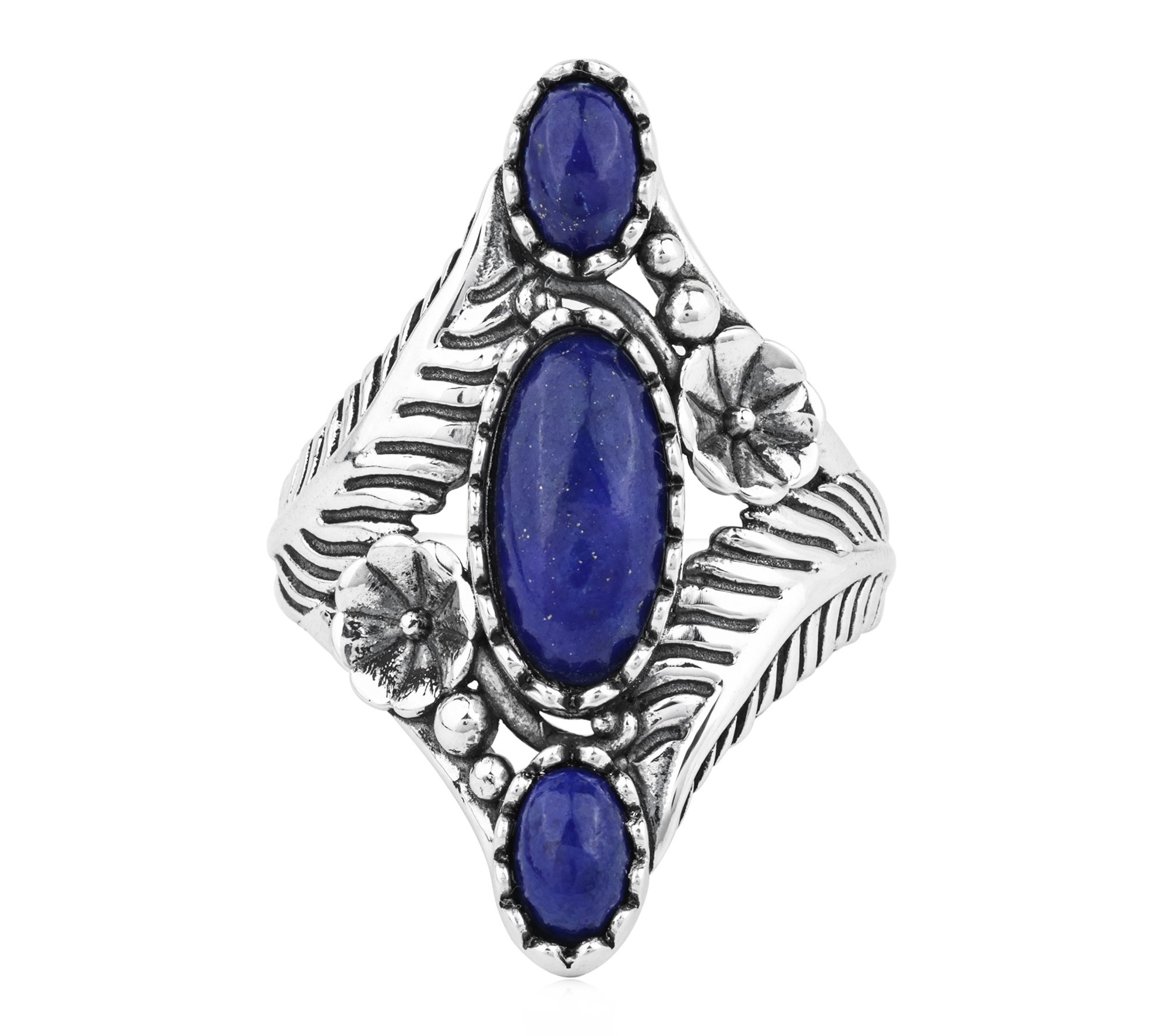 American West Sterling Silver Oval Gemstone Vine & Leaf Ring