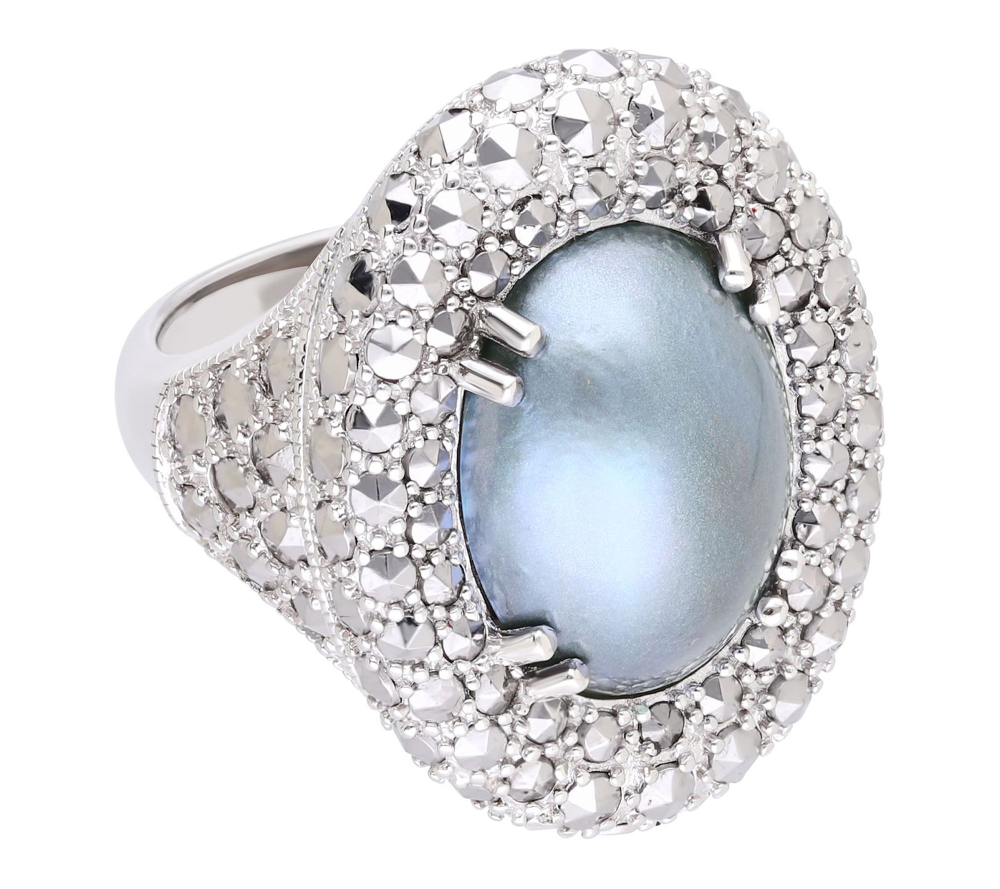 Dallas Prince Sterling Mabe Pearl & Chrome Marcasite Halo Ring