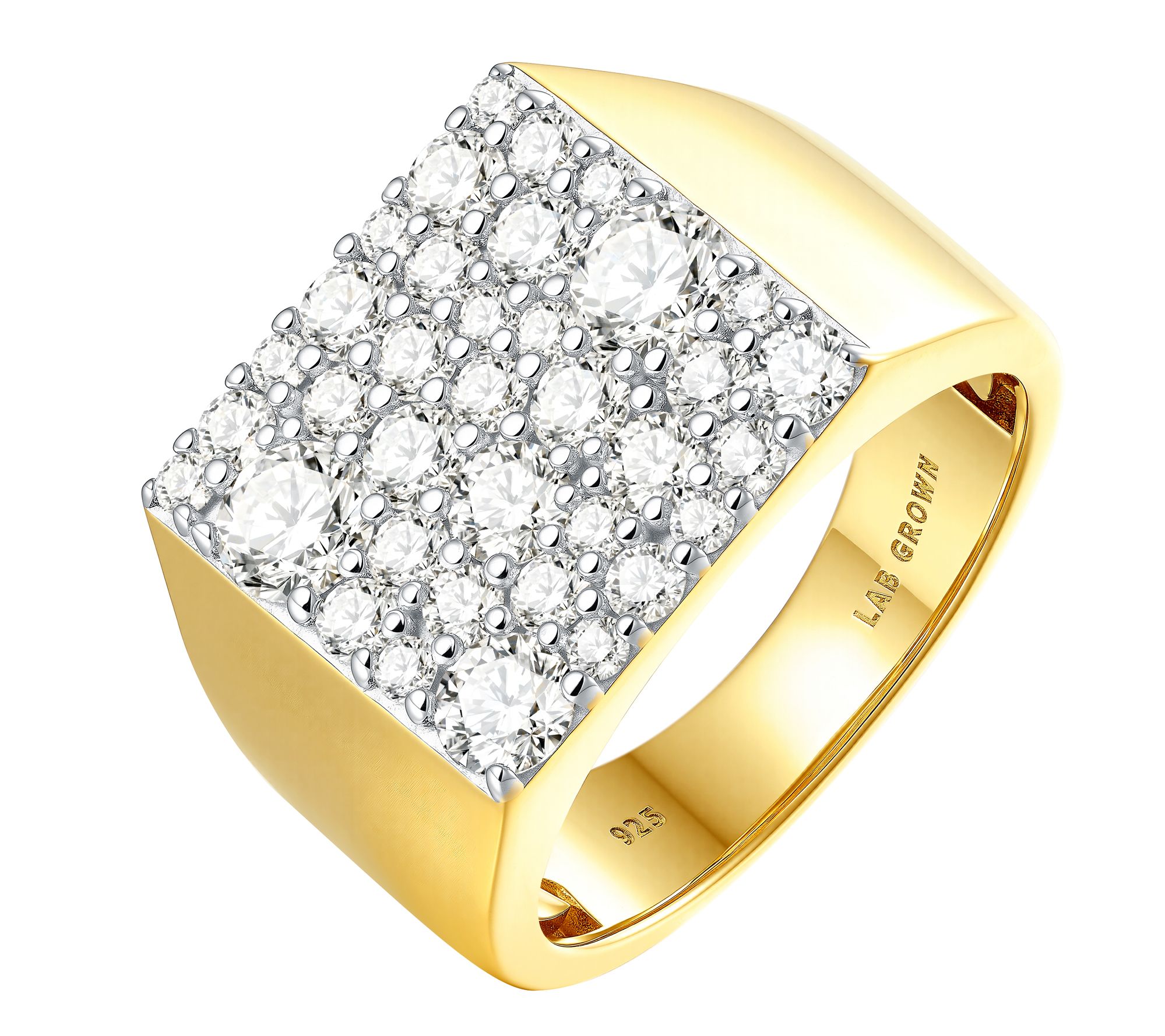 Fire Light Lab Grown Diamond Square Signet Ring, 14K Plated