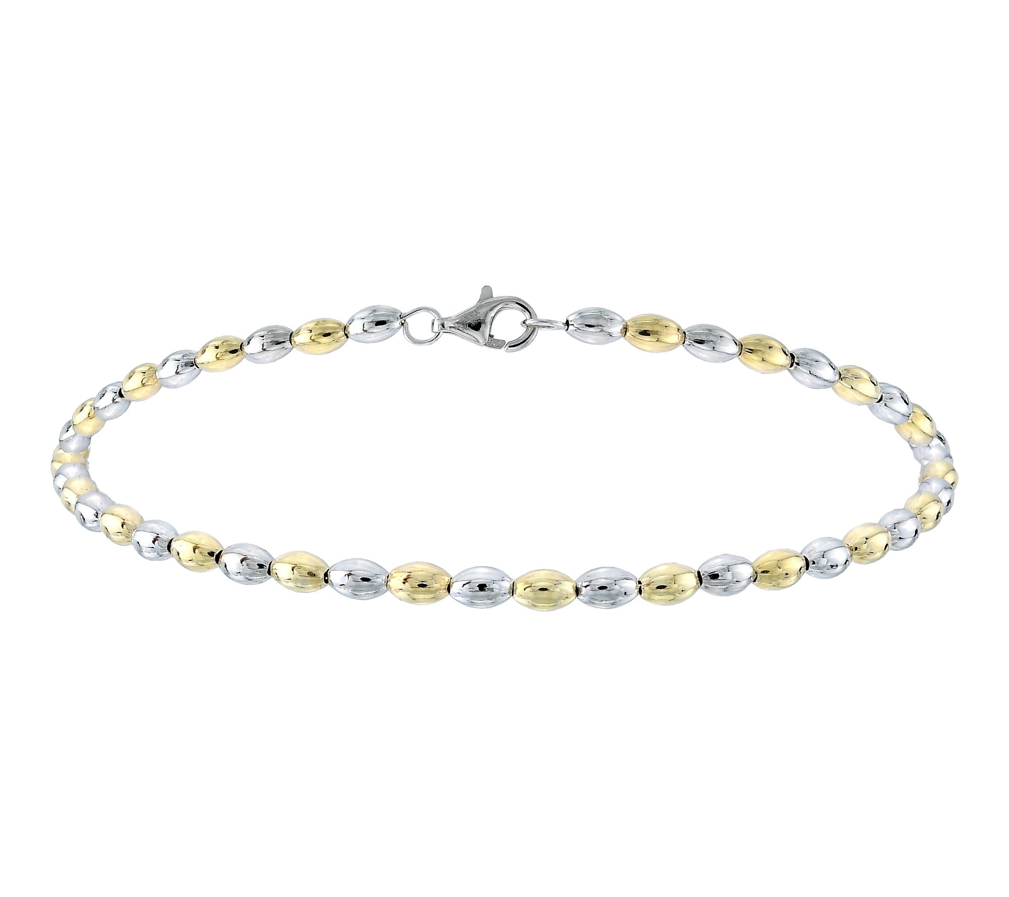 Silver Style Two-Tone Polished Oval Bead Bracelet, Sterling