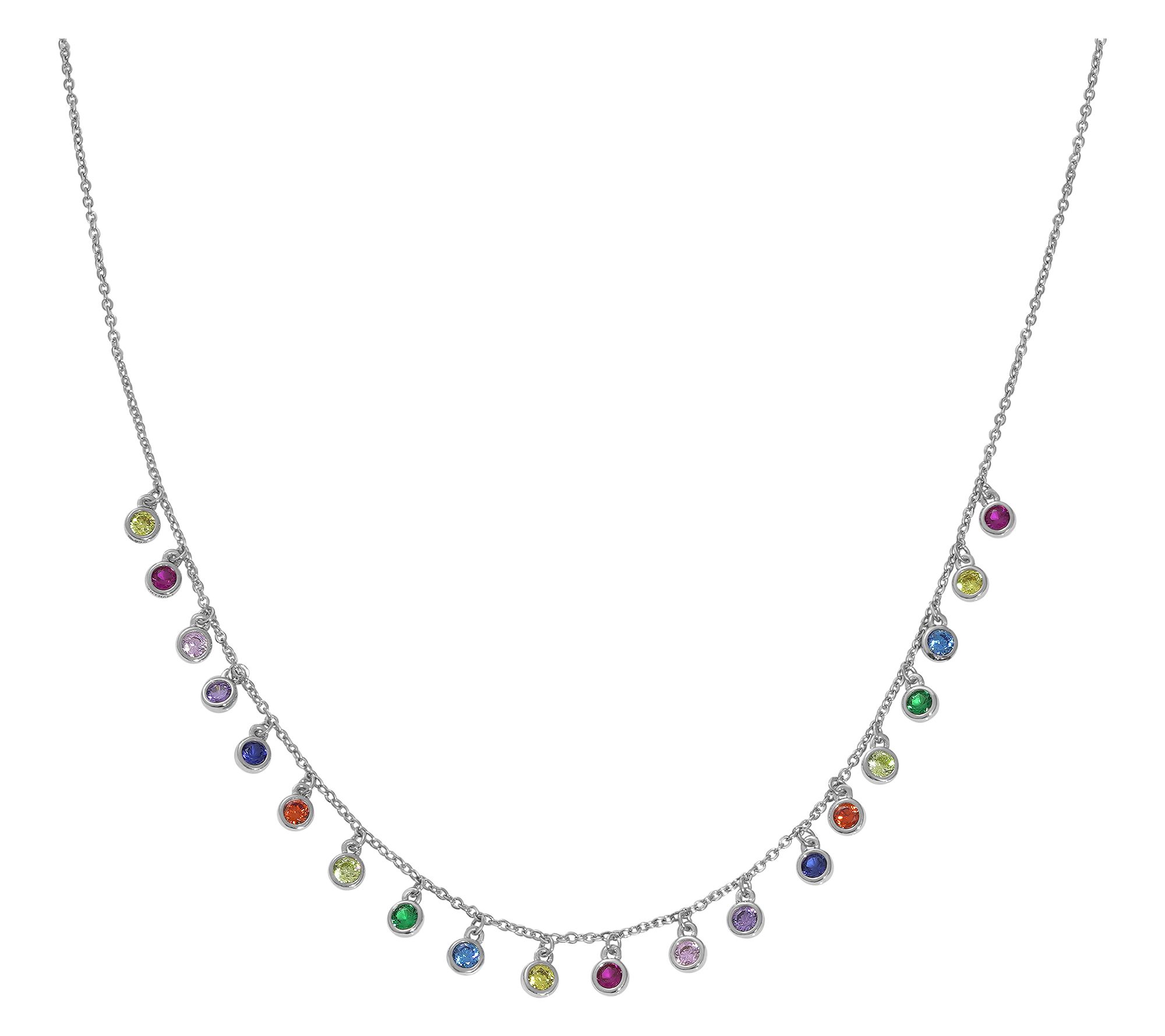 Diamonique Rainbow Dangle Station Necklace, Sterling