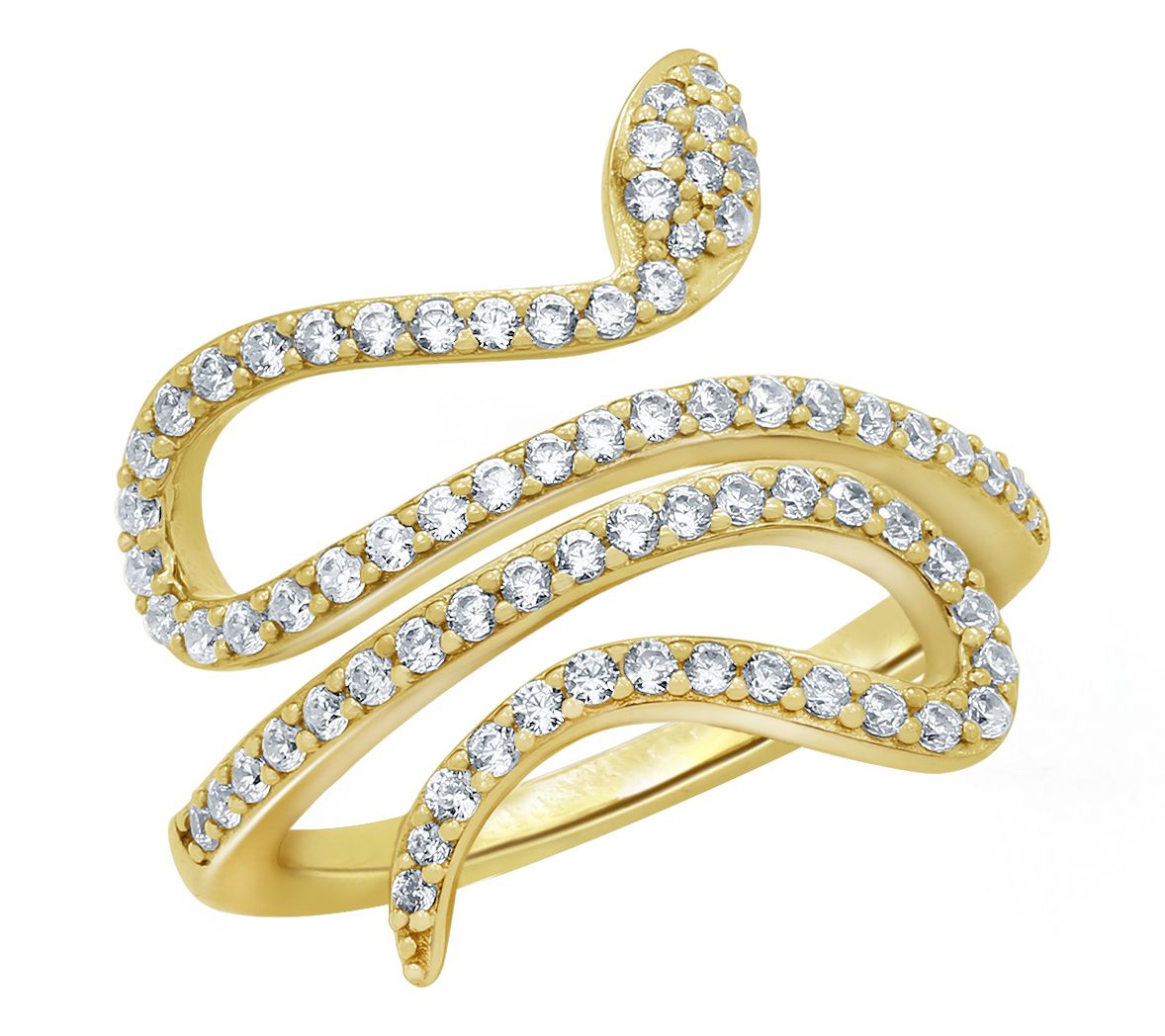 Diamonique Swirl Snake Ring, 14K Gold Plated