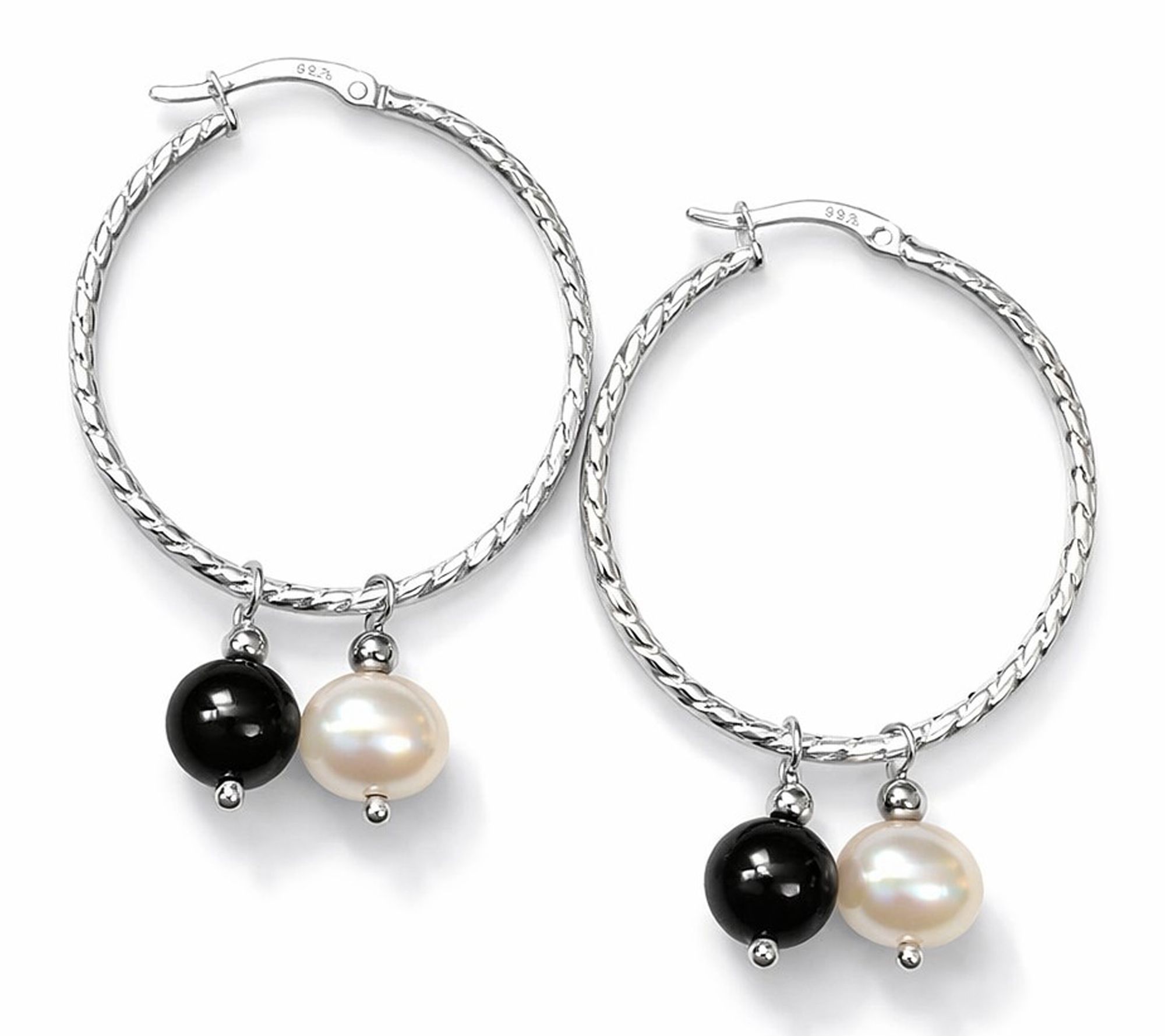 Alkeme Sterling Onyx & Cultured Pearl Charm Hoop Earrings