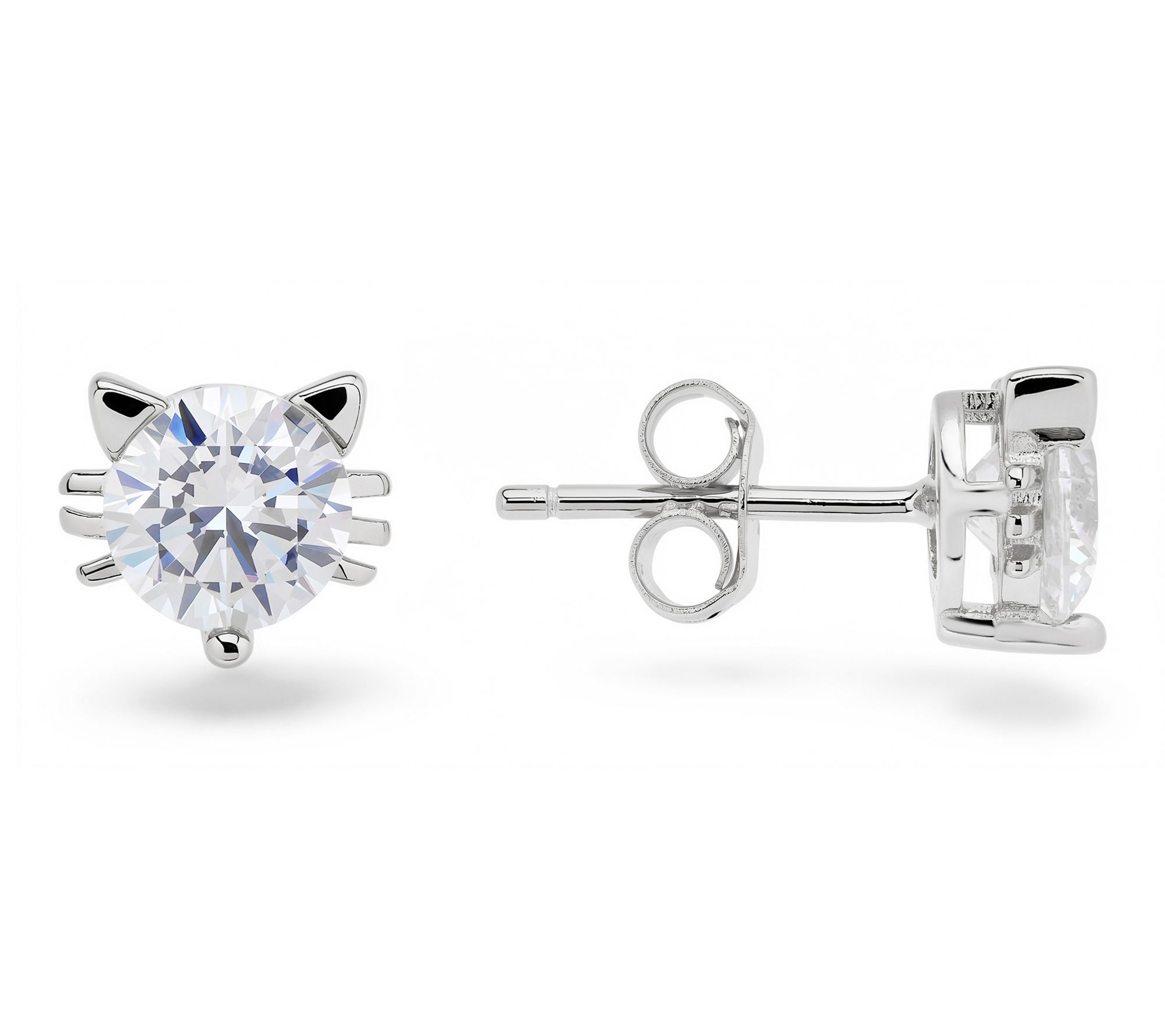 Diamonique Kitty Cat Stud Earrings, Sterling Silver