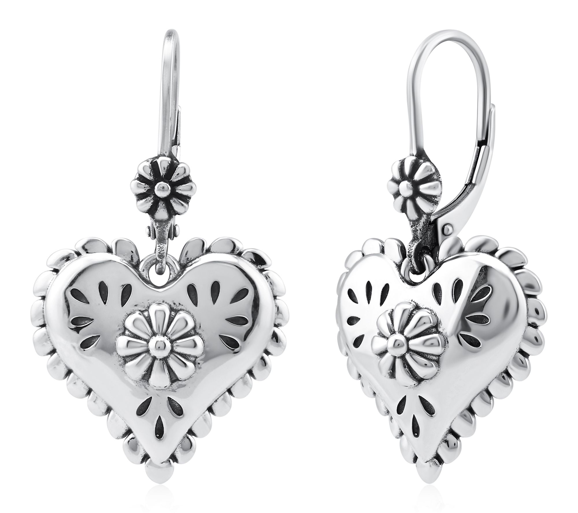 American West Sterling Heart & Concha Lever Back Earrings