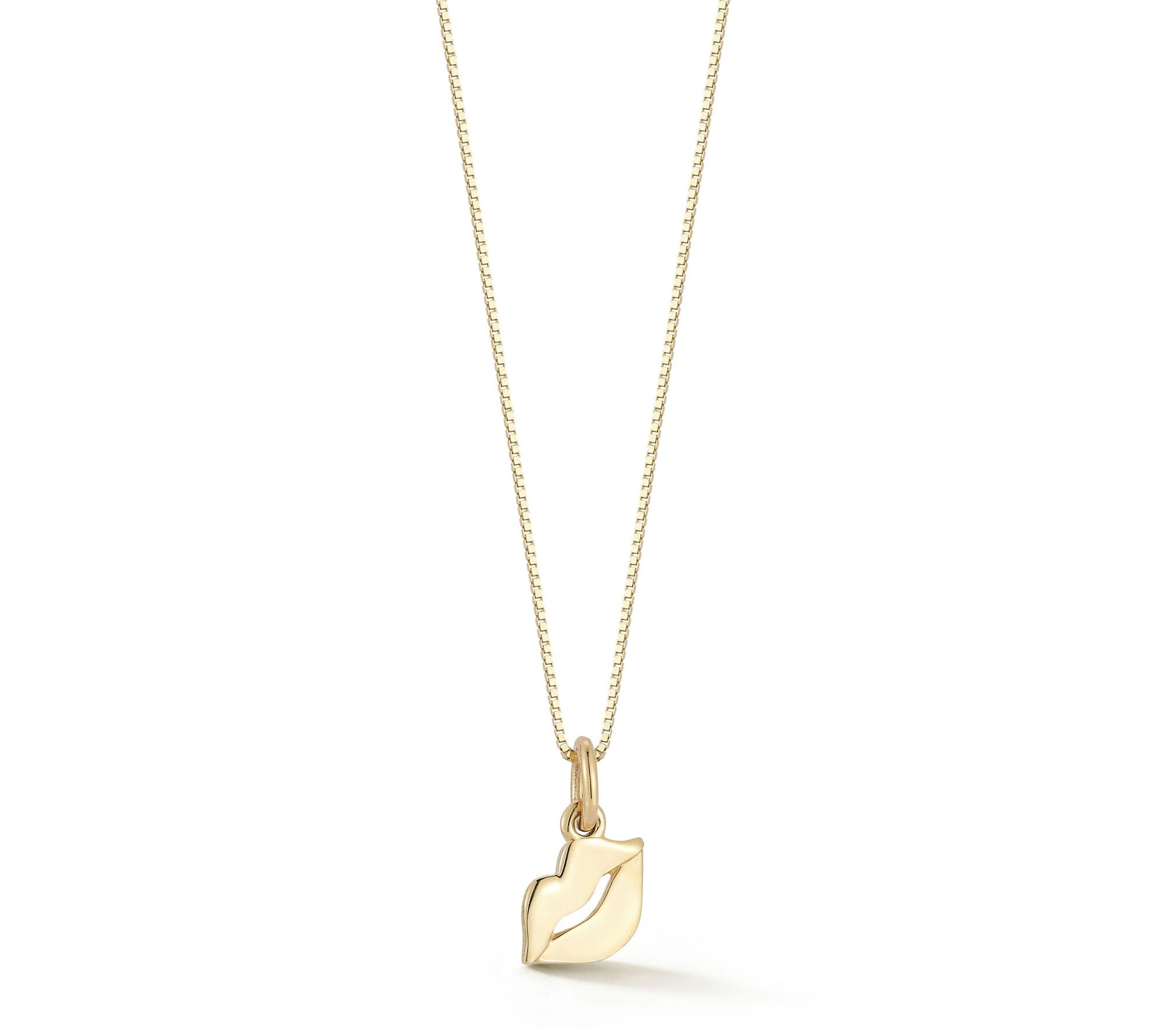 Italian Gold Dainty Lips Pendant w/ Chain, 14K