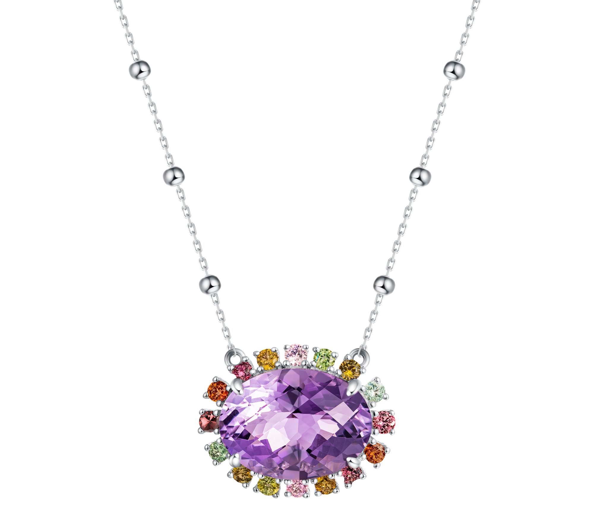 Affinity Gems Multicolor Gemstone Halo Necklace, Sterling Silve