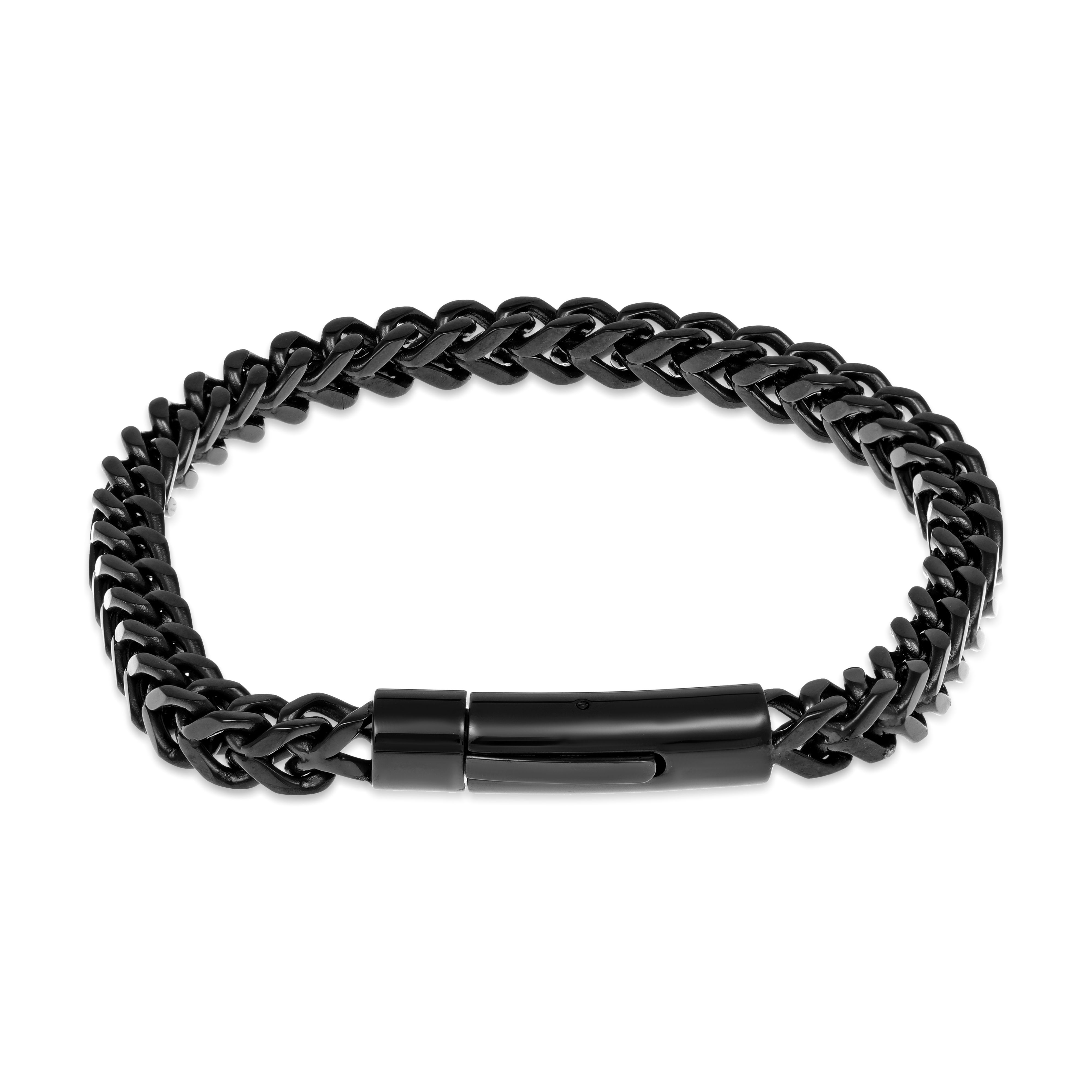 LYNX Black IP S tainless Steel Foxtail Push Lo ck Bracelet