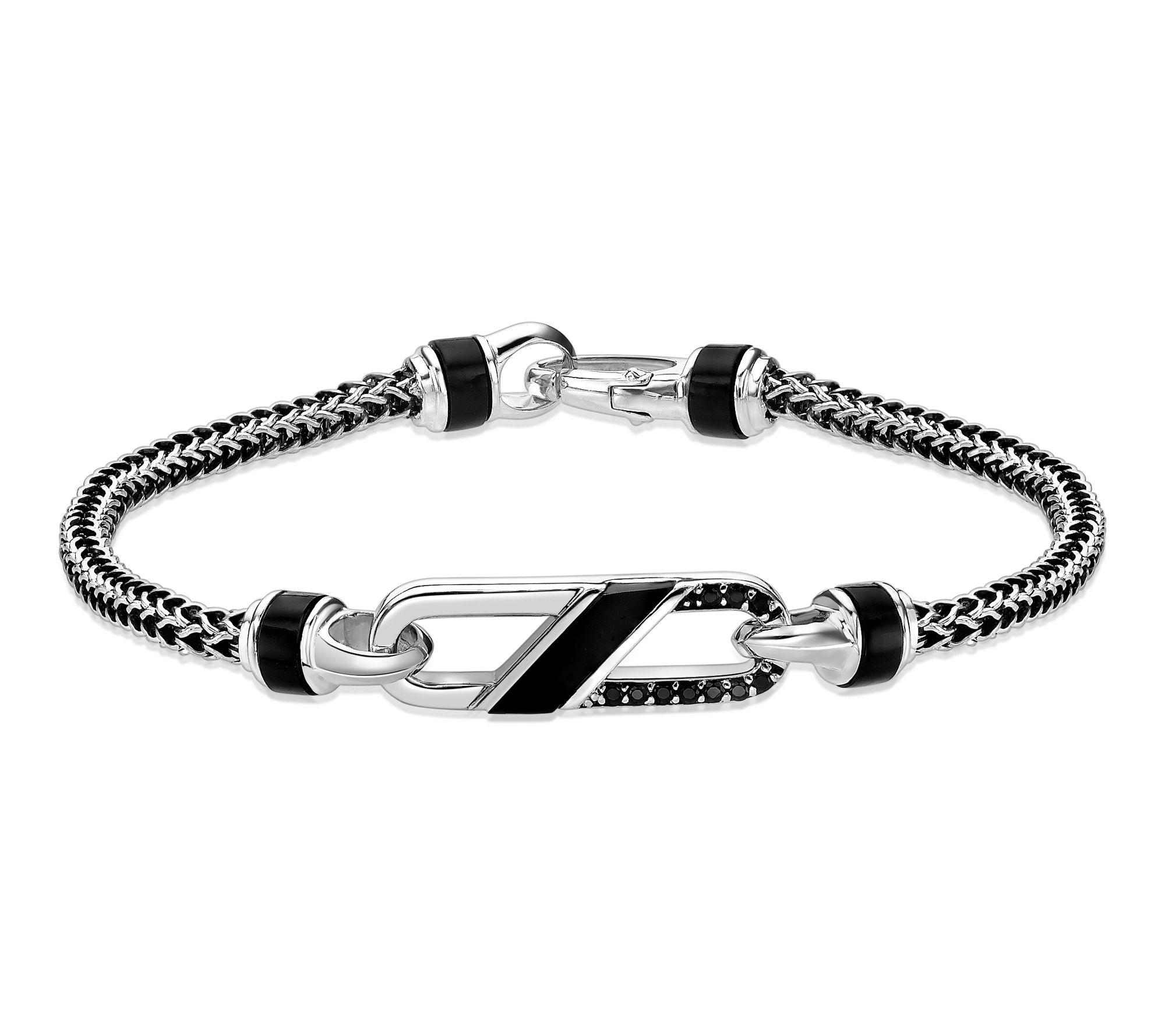 LYNX Men's Ster ling Silver Ony x & Black Spine l Bracelet
