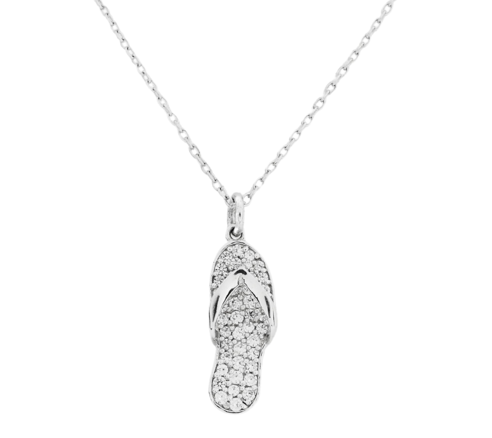 Diamonique Flip Flop Pendant w/ Chain, SterlingSilver