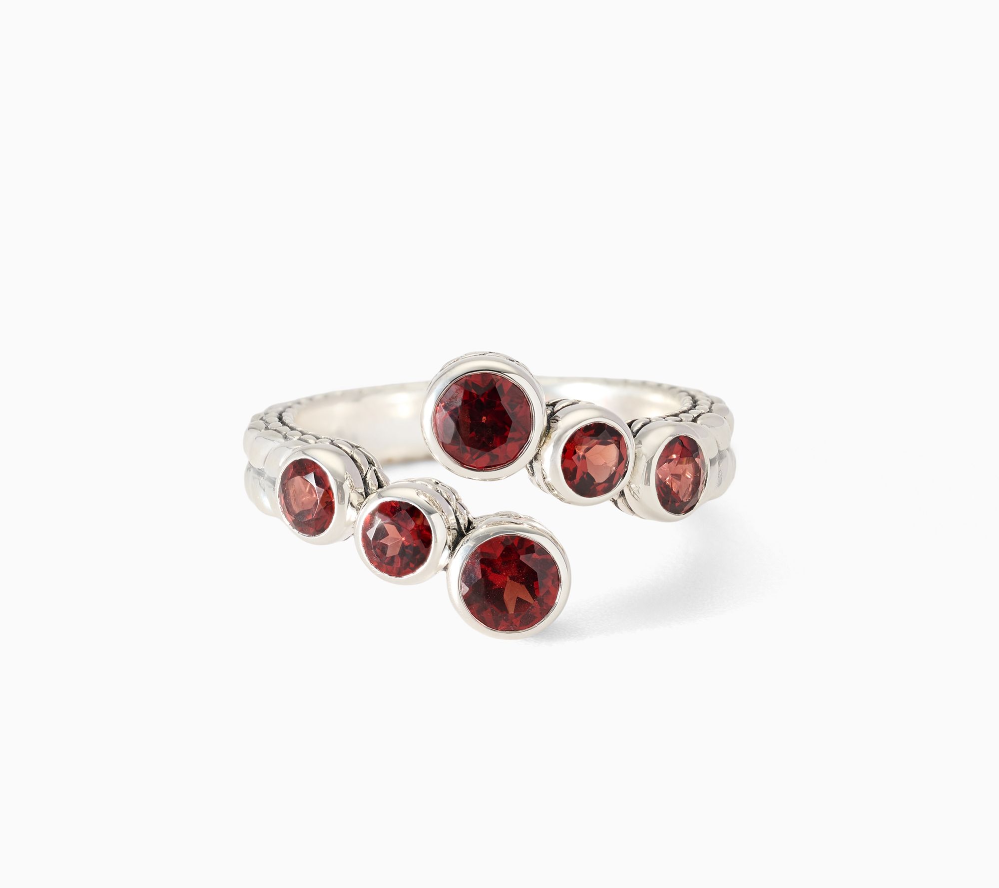 JAI Sterling Silver Bezel Set Gemstone Bypass Ring