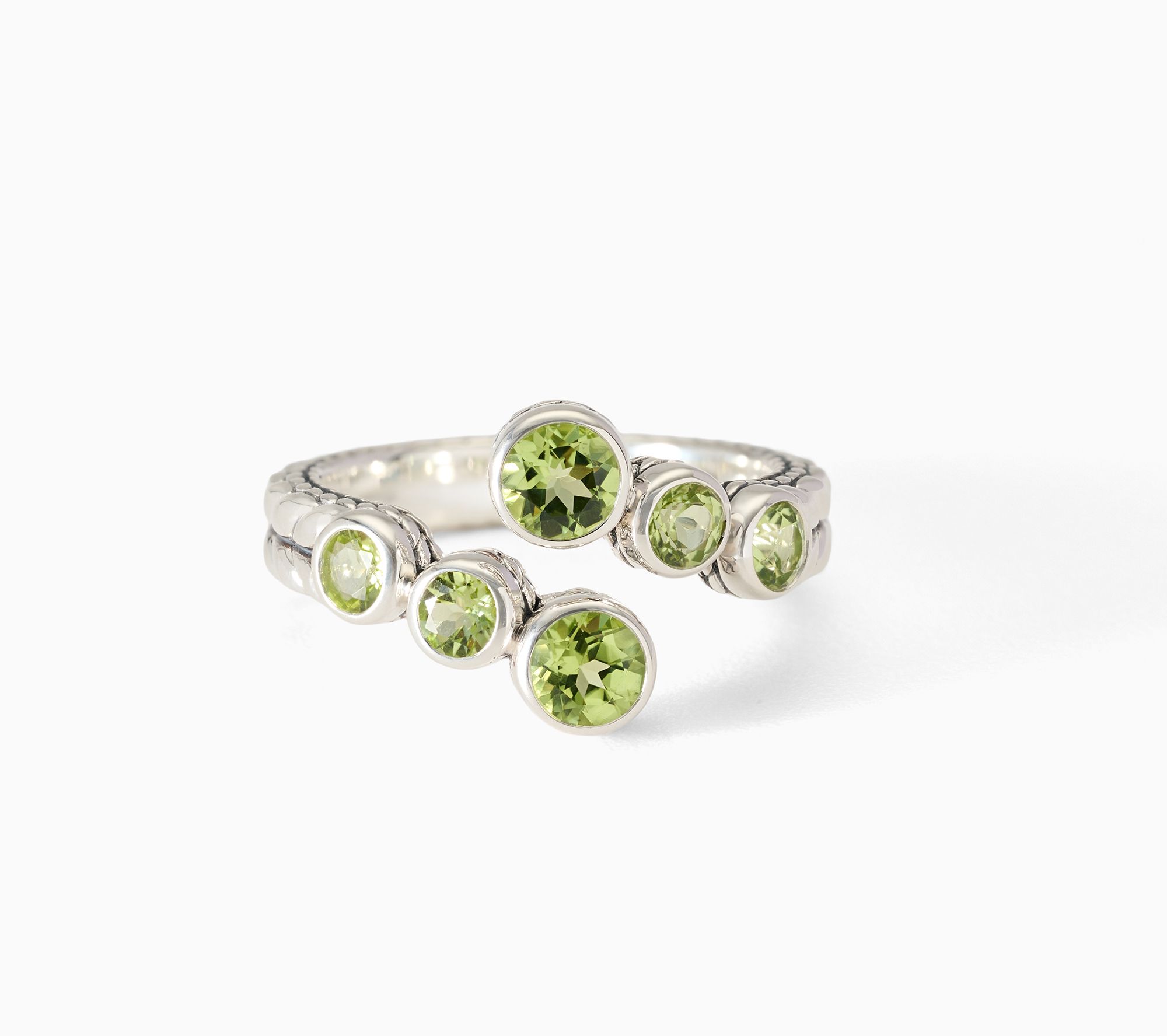 JAI Sterling Silver Bezel Set Gemstone Bypass Ring