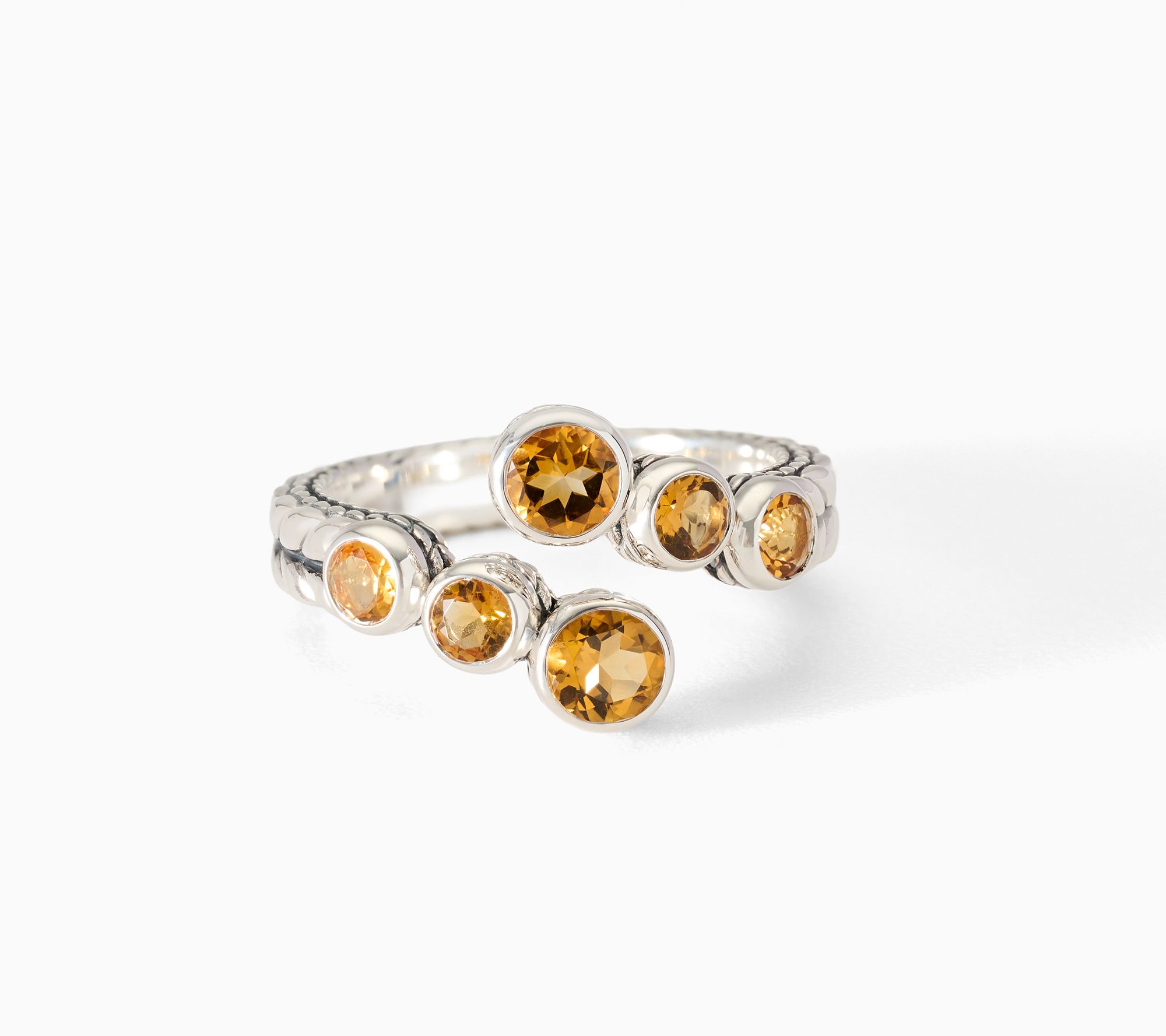 JAI Sterling Silver Bezel Set Gemstone Bypass Ring