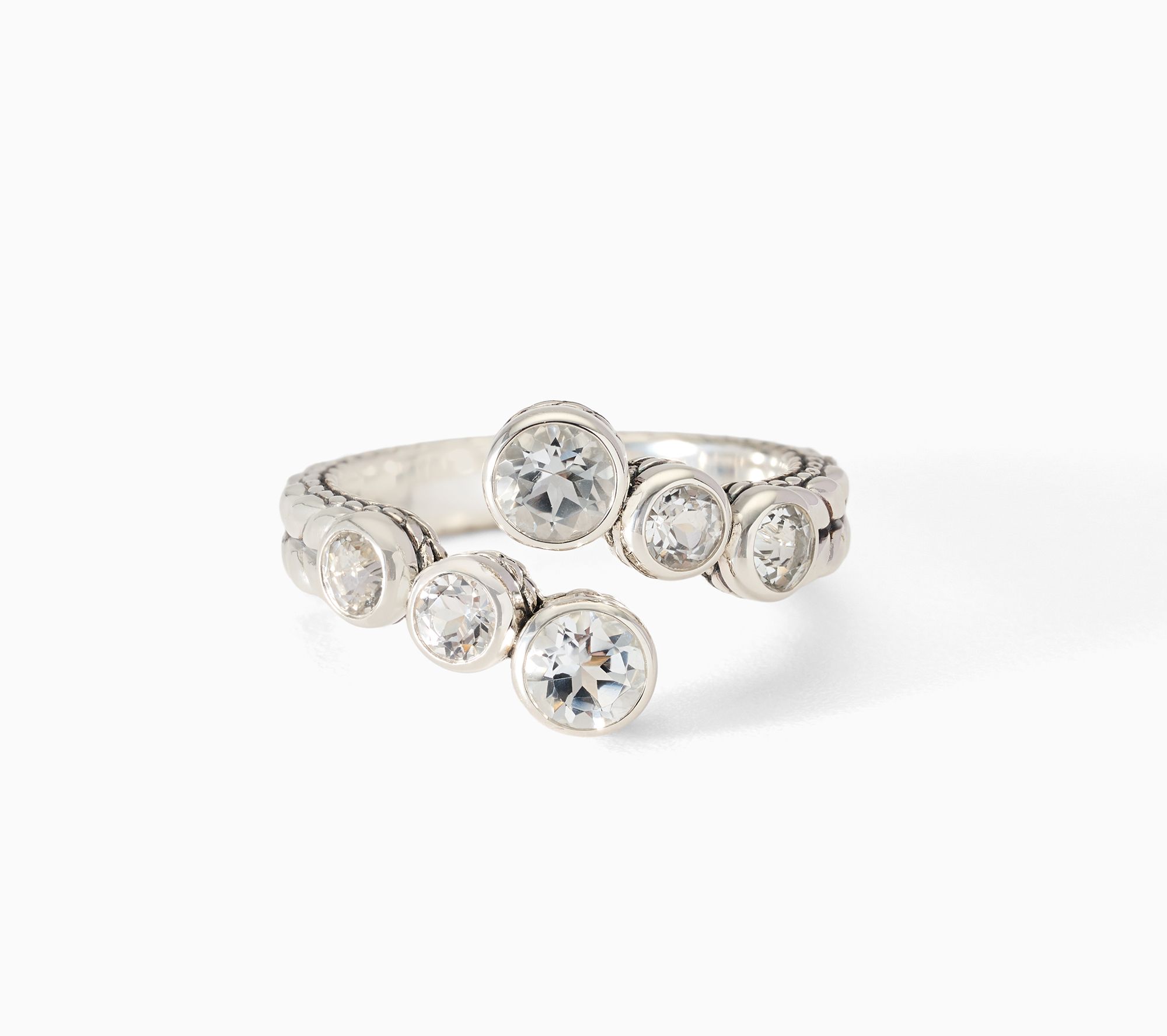 JAI Sterling Silver Bezel Set Gemstone Bypass Ring