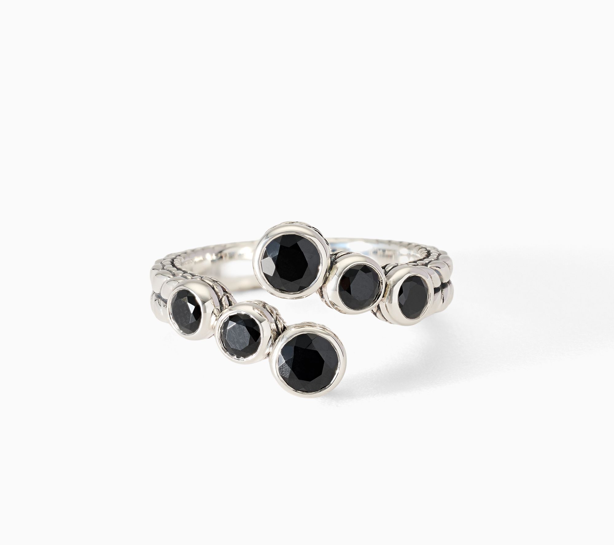 JAI Sterling Silver Bezel Set Gemstone Bypass Ring
