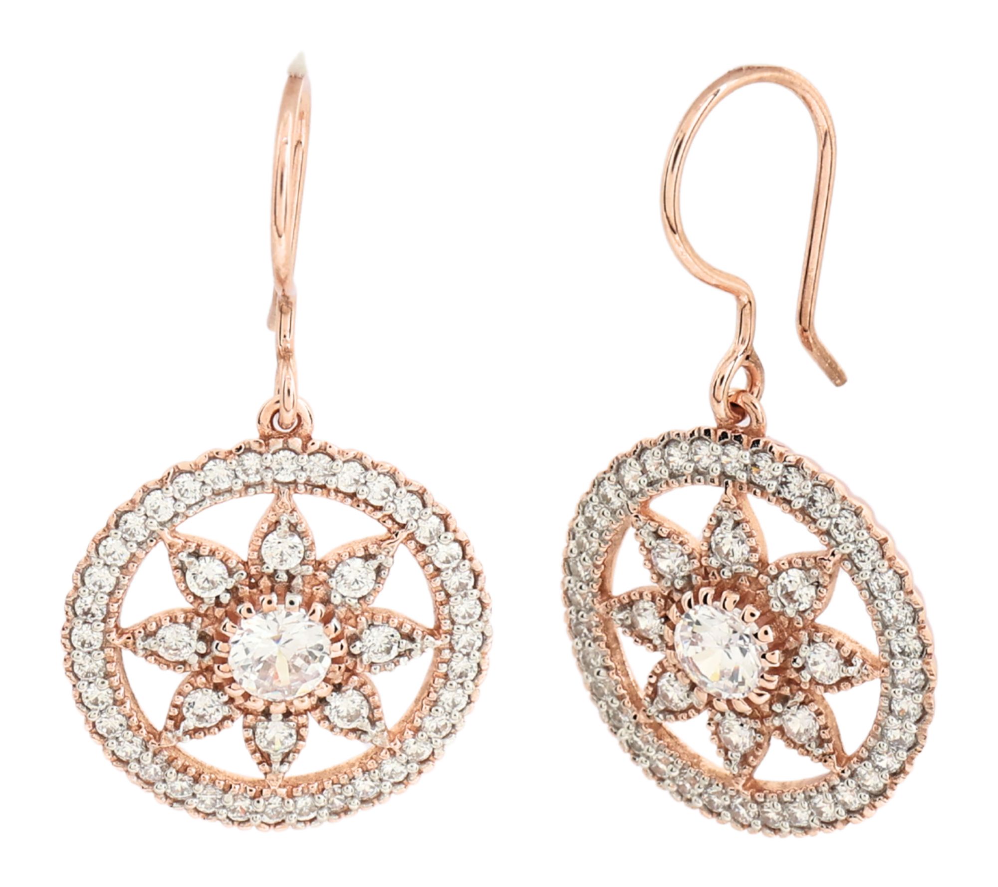 Diamonique Floral Dangle Earrings, 14K Rose Gold Plated | QVC