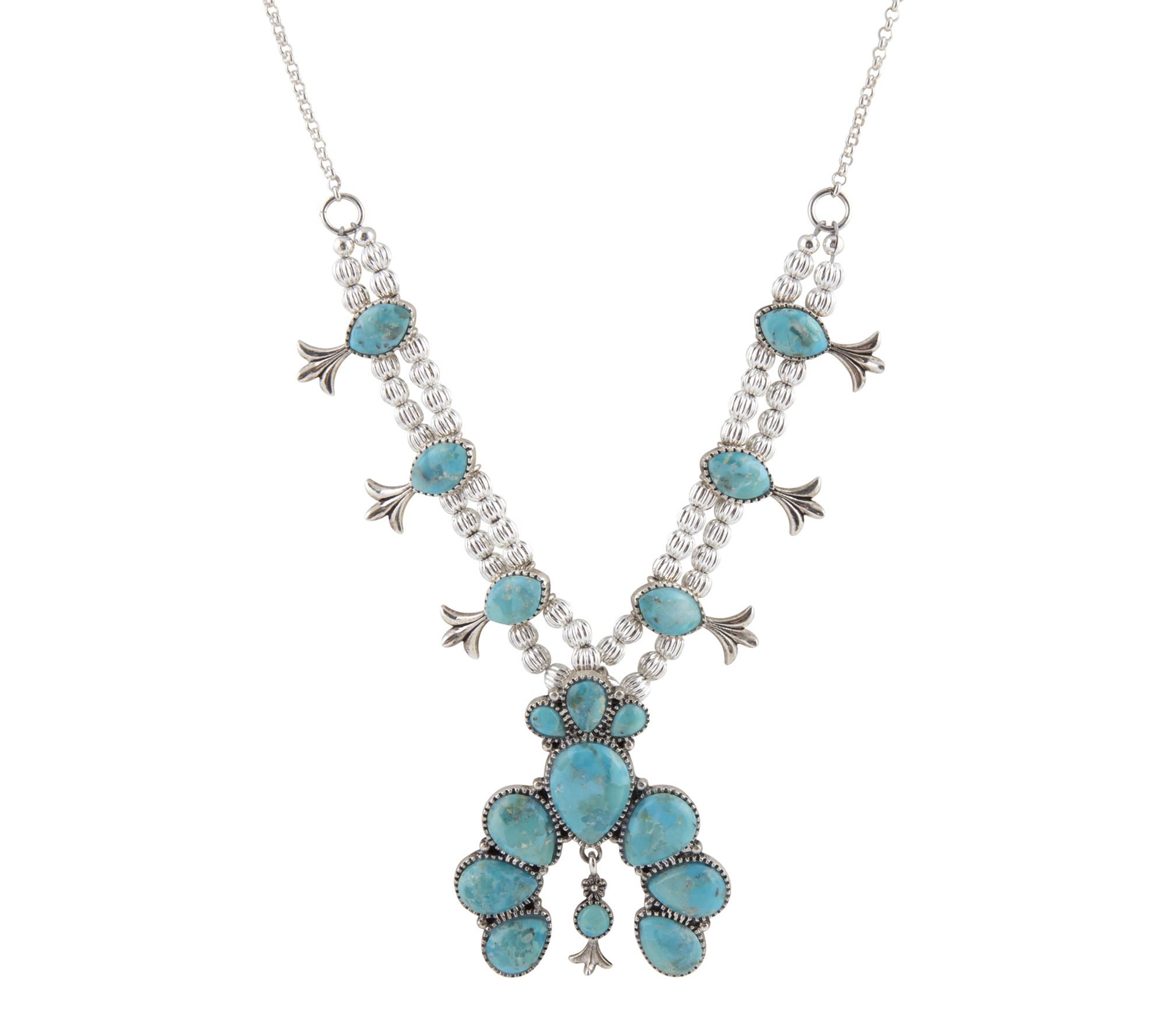 Barse Artisan Crafted Squash Blossom  Turquoise Necklace.