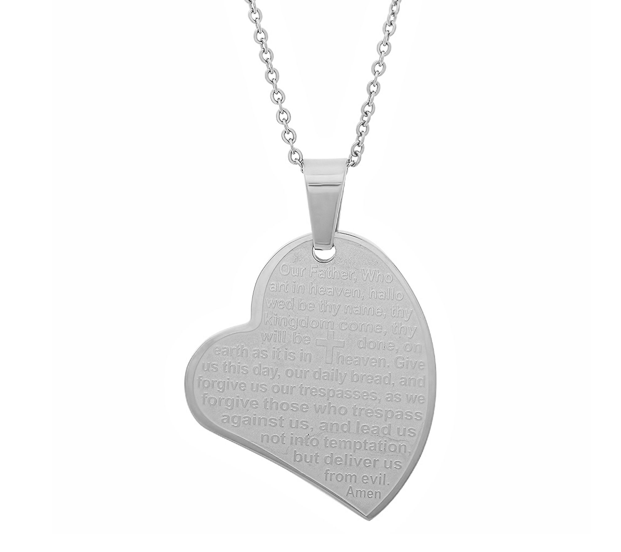 Steel By Design Lords Prayer Heart Pendant w/ Chain
