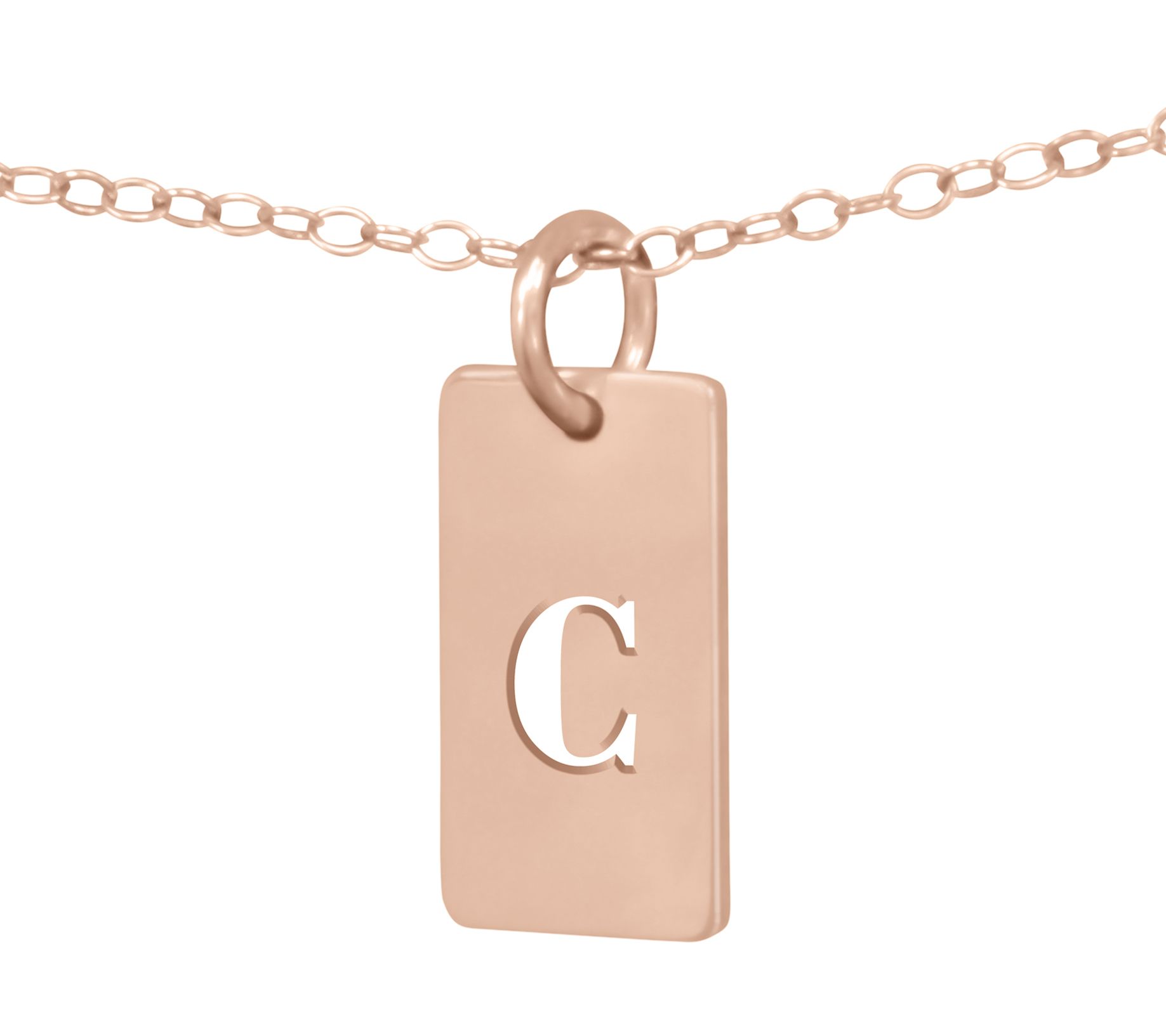14K Rose Gold-P lated Sterling Cutout Initial Tag Pendant
