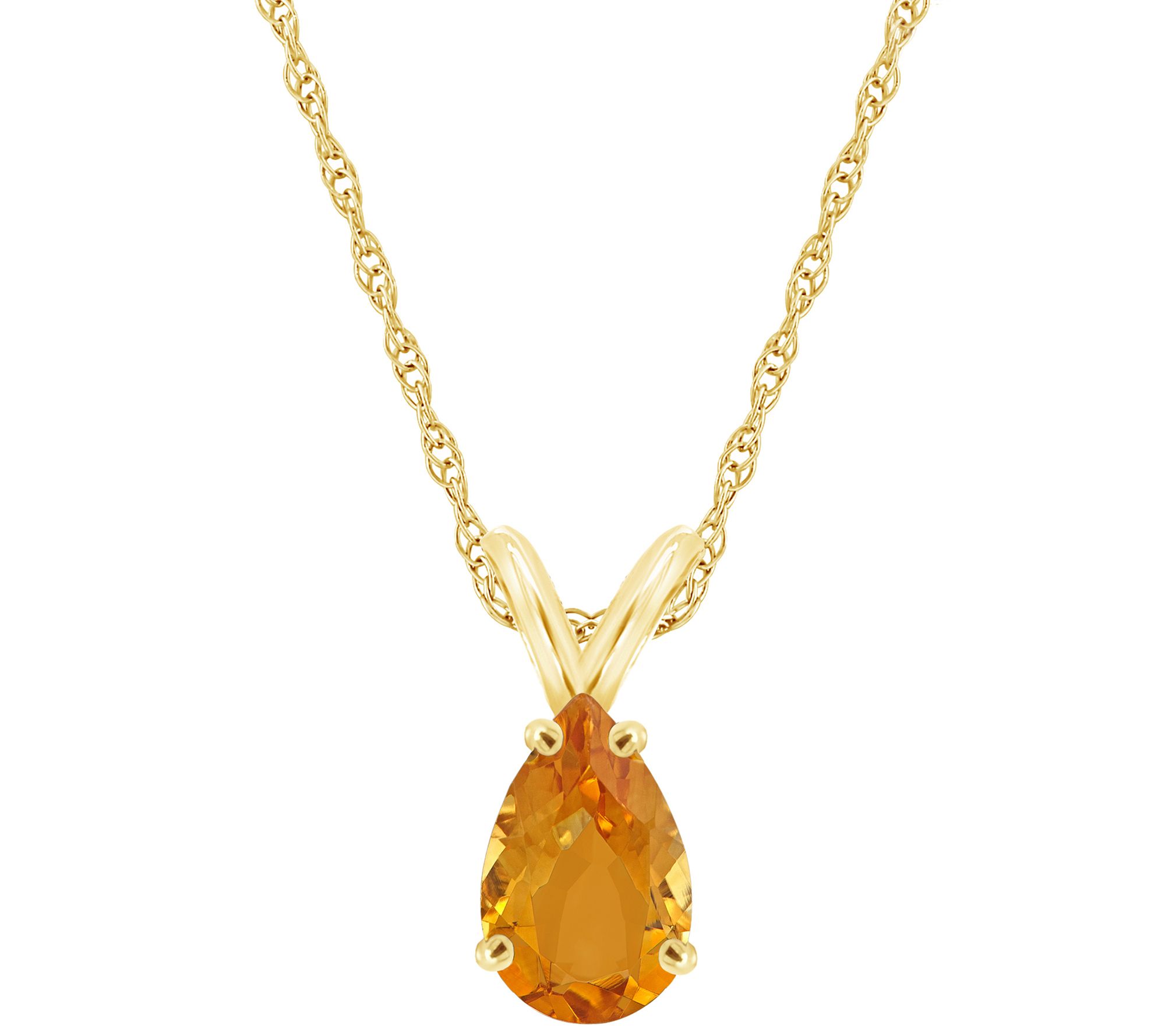 14K Pear-Shaped Semi-Precious Gemstone Pendant w/ Chain - QVC.com