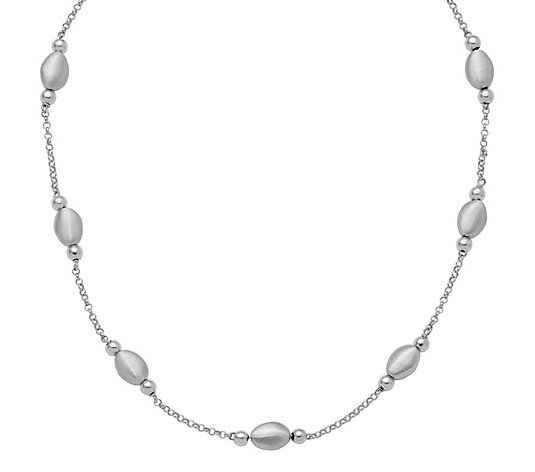 Italian Silver Oval Satin Bead Station Necklace, 9.8g