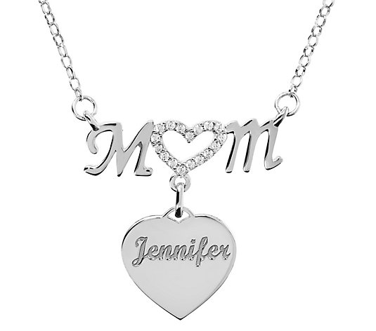 Italian Silver Personalized Crystal Heart Mom Necklace