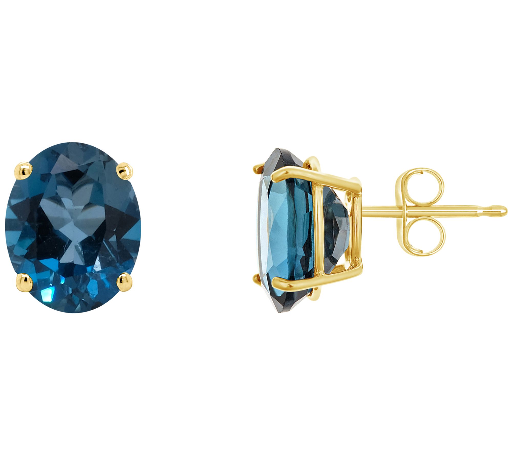 Blue Topaz Stud Earrings 9 Carat Yellow Gold Heart Design Studs Natural Stones 