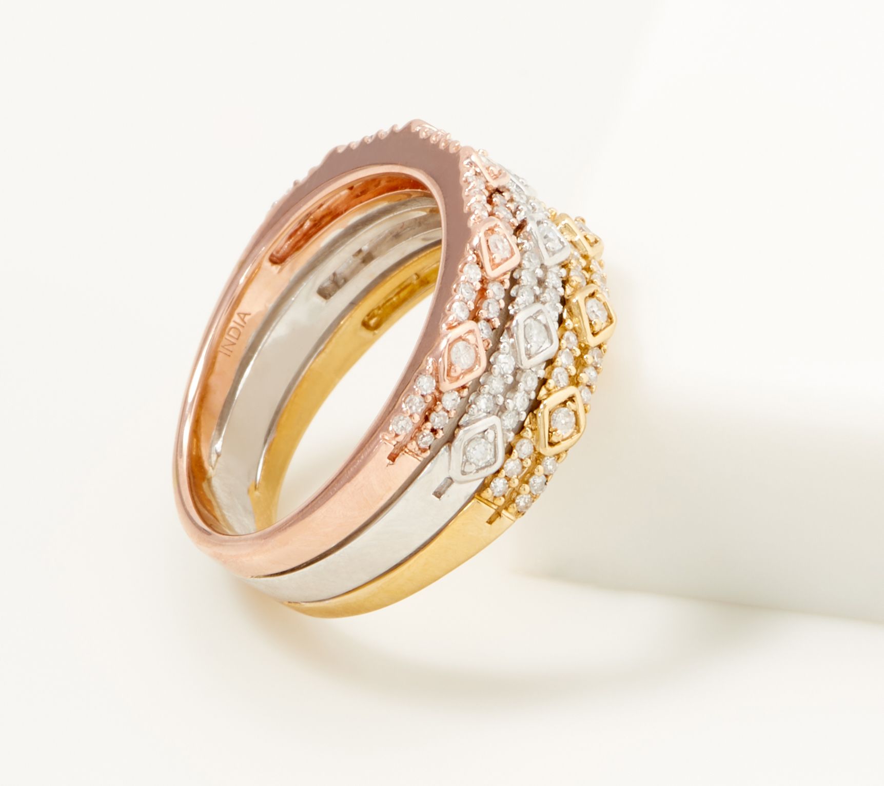 "As Is" Affinity Sterling Silver TriColor Diamond Ring