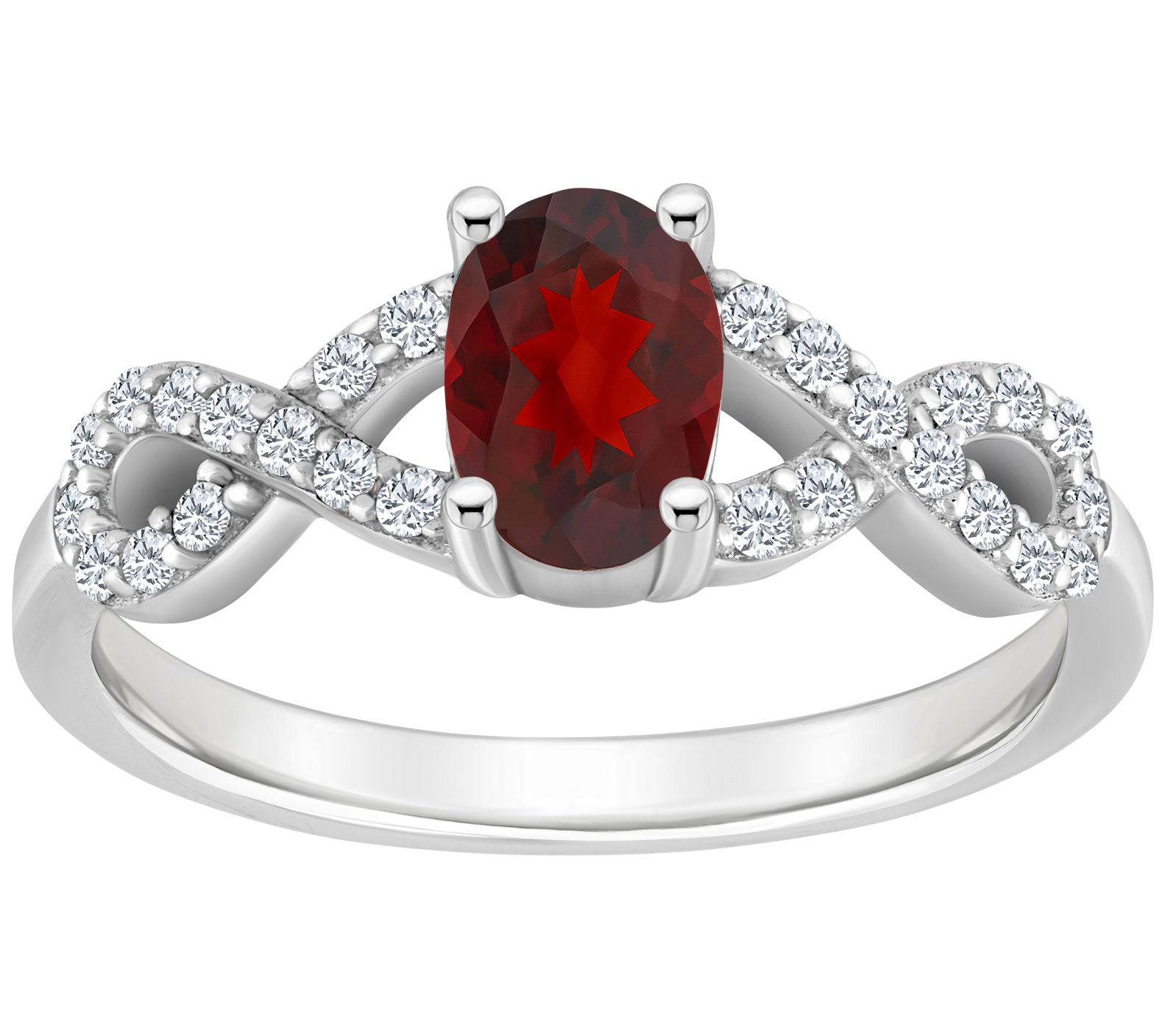 Sterling Silver Oval Gemstone & White Topaz Ring