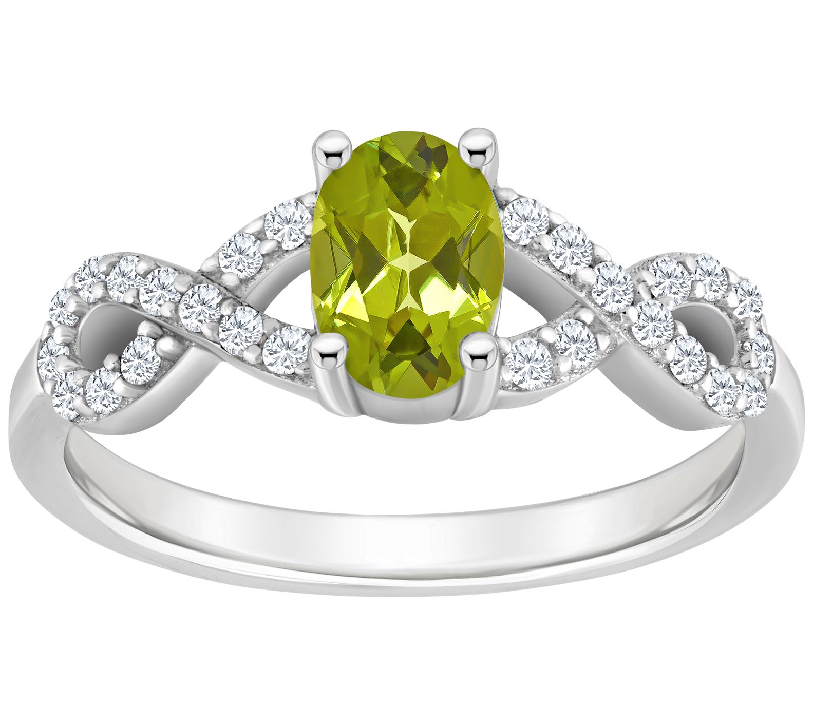 Sterling Silver Oval Gemstone & White Topaz Ring