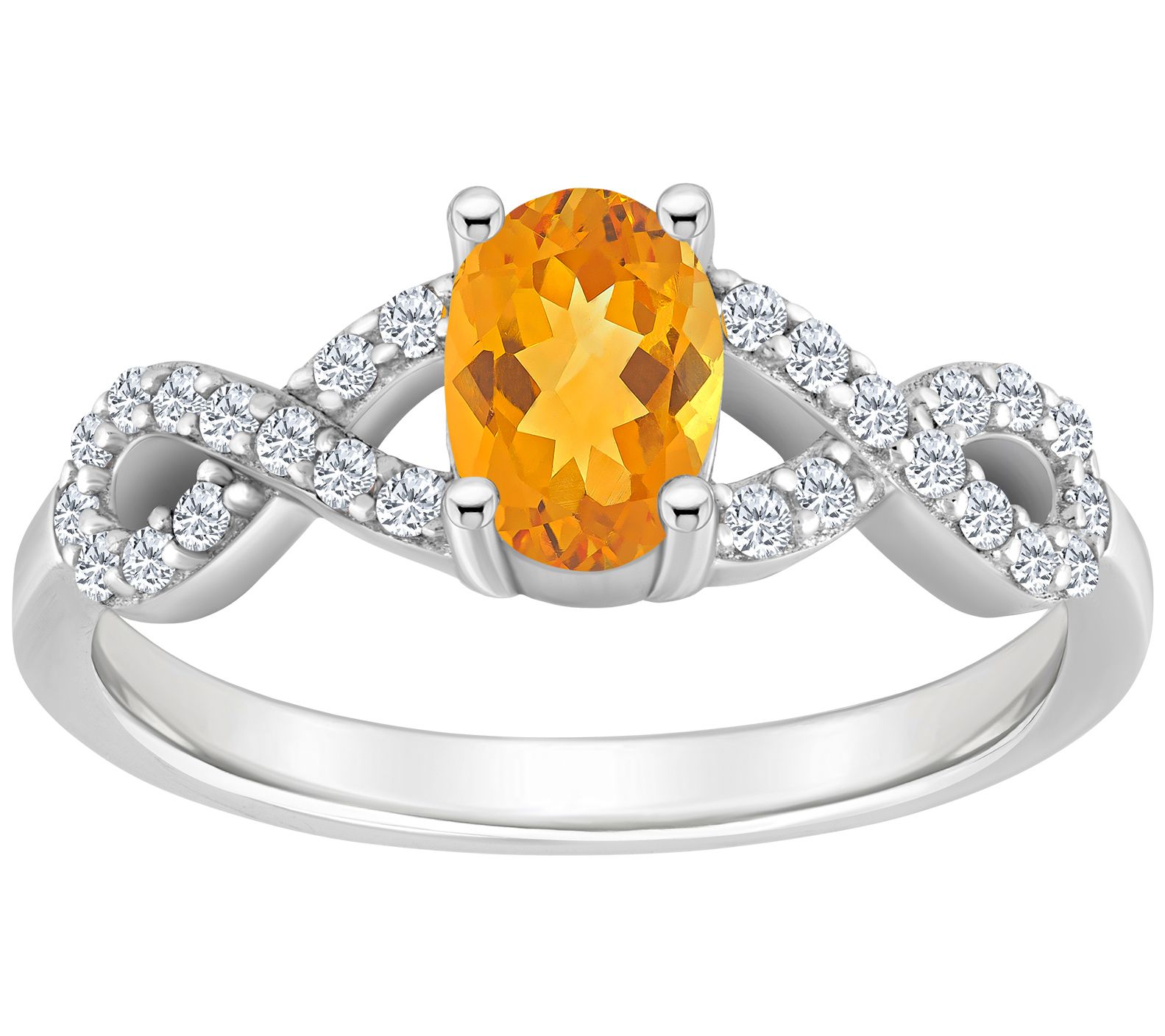 Sterling Silver Oval Gemstone & White Topaz Ring