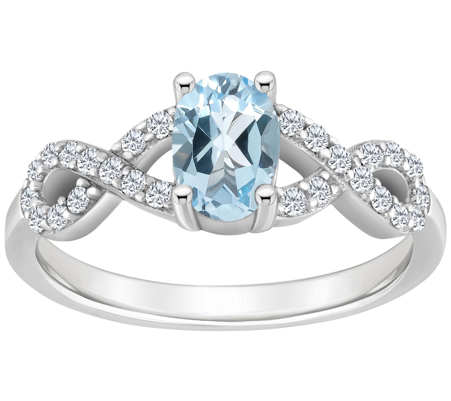 Sterling Silver Oval Gemstone & White Topaz Ring