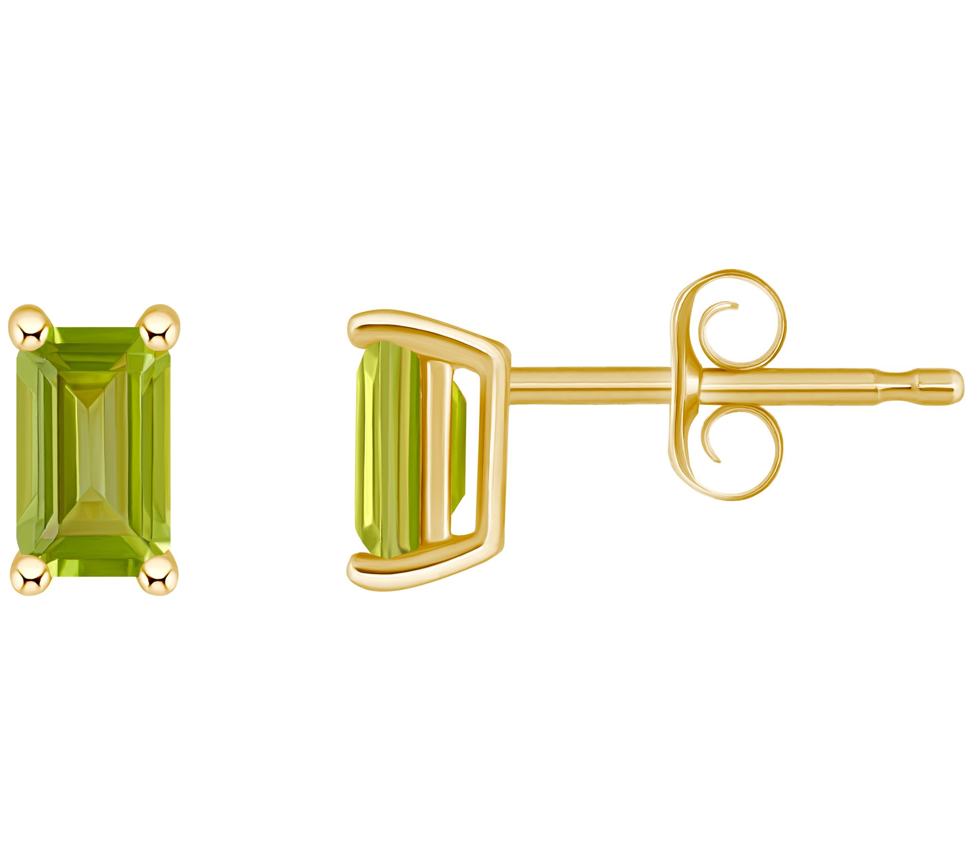 14K Gold Emerald Cut 0.70 cttw Peridot Stud Earrings